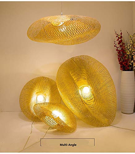Modern Bamboo Pendant Lighting for Kitchen Island - 19.5 Inch Beige Hanging Light Fixture with Twist Design for Dining Room & Breakfast Nook - Perfect for Farmhouse, Rustic or Contemporary Home Decor
