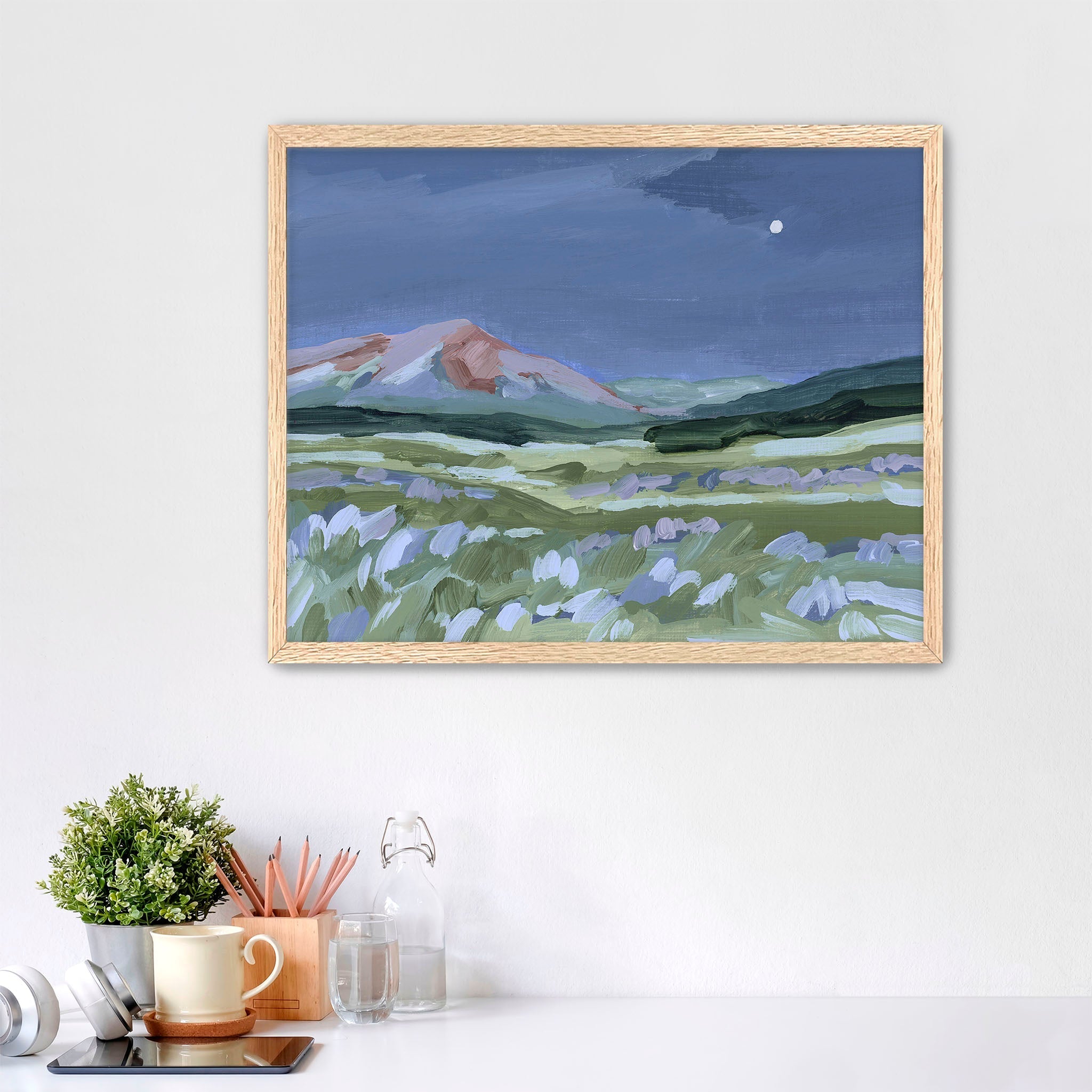 When the Moon Shines II - Premium Wall Art Print, Moonlight Landscape Painting, Home & Office Decor, Perfect for Living Room, Bedroom or Gift