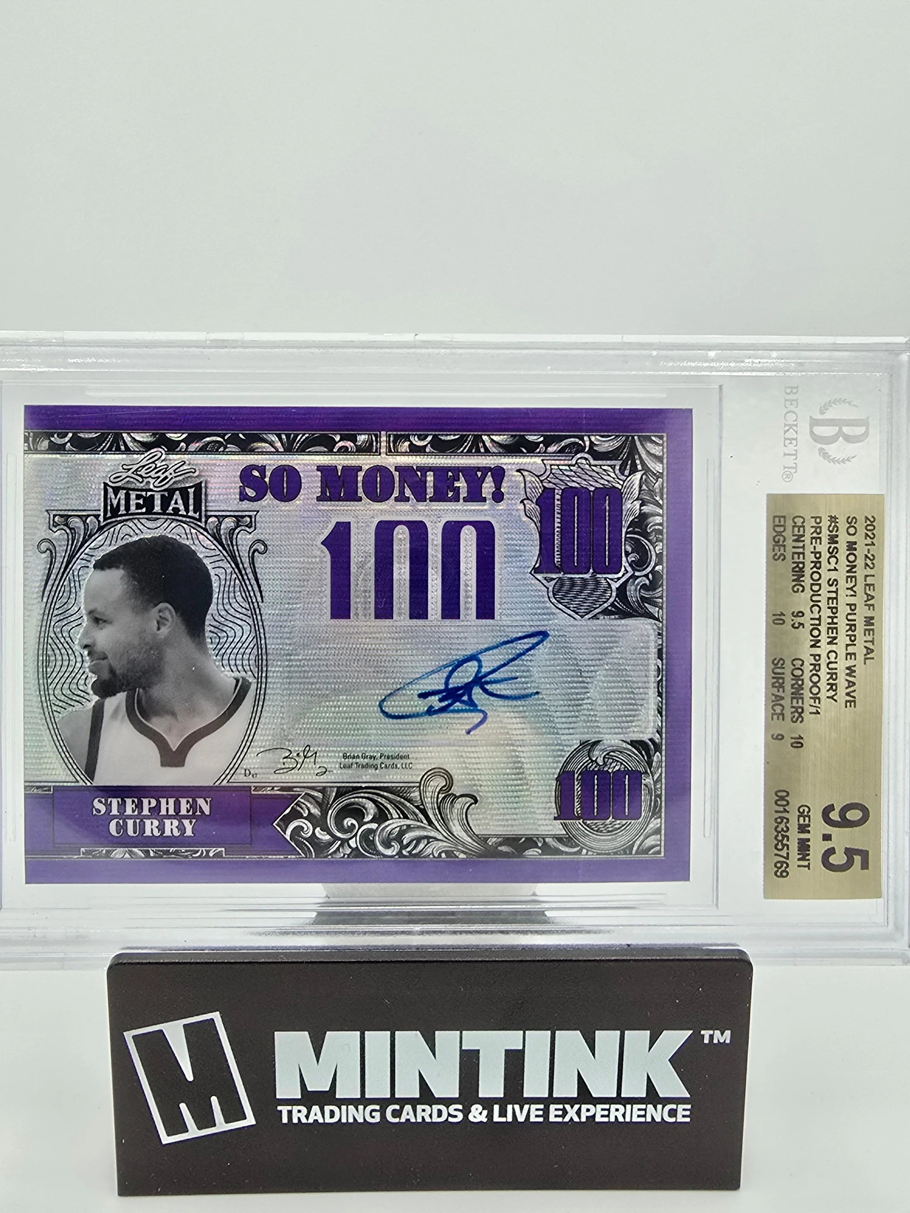 2021-22 Leaf Metal So Money! Purple Wave Stephen Curry BGS 9.5 Auto #SMSC1 - Rare Basketball Trading Card for Collectors & Investors, Perfect for Display or Portfolio Growth