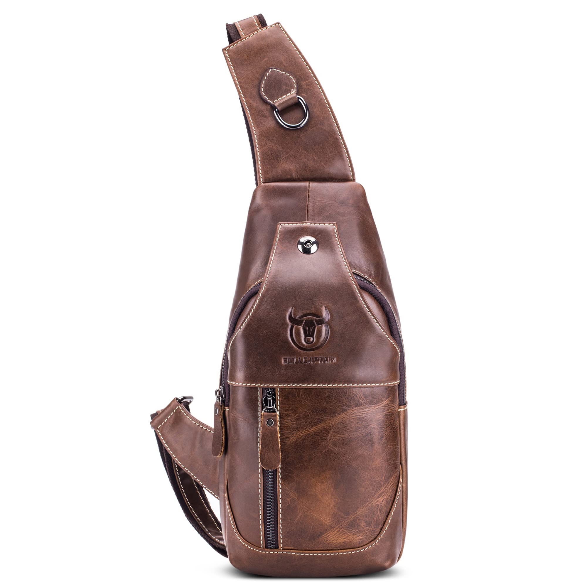 Varlivoo Vintage Genuine Leather Crossbody Bag for Men - Retro Chest Shoulder Sling Bag, Daypack for Travel, Work & Outdoor Adventures