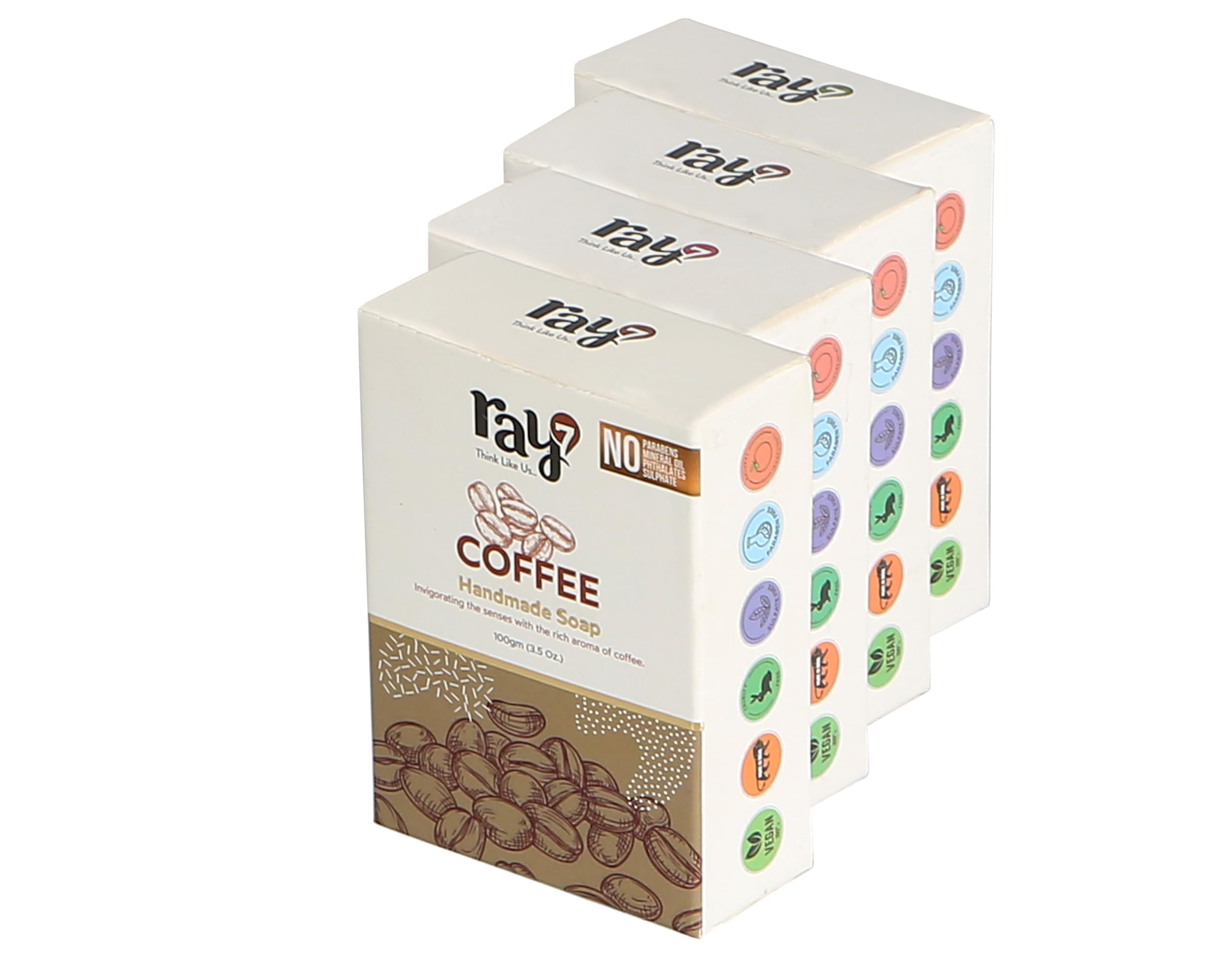Ray7 Coffee Handmade Soap - Natural Skin Brightening & Exfoliating Bar | Sulphate-Free, Paraben-Free, Phthalate-Free & Cruelty-Free | 100g x 4 Pack | Perfect for Morning Routine & Spa Day at Home