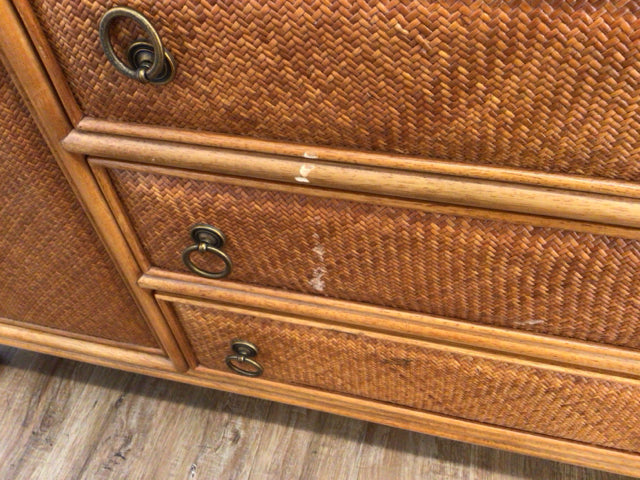 American Drew Wicker Style 3-Drawer 2-Door TV Media Console - Perfect for Living Room Entertainment Storage & Home Theater Organization