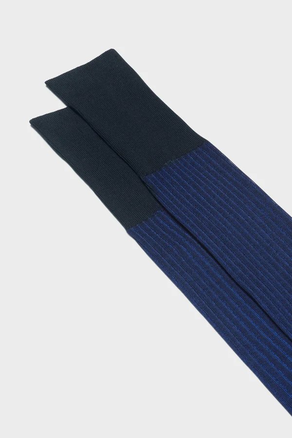 BRESCIANI Cotton Vanisee Socks for Men - Navy Blue Crew Socks - Soft Comfortable Dress Socks for Work, Business & Casual Wear