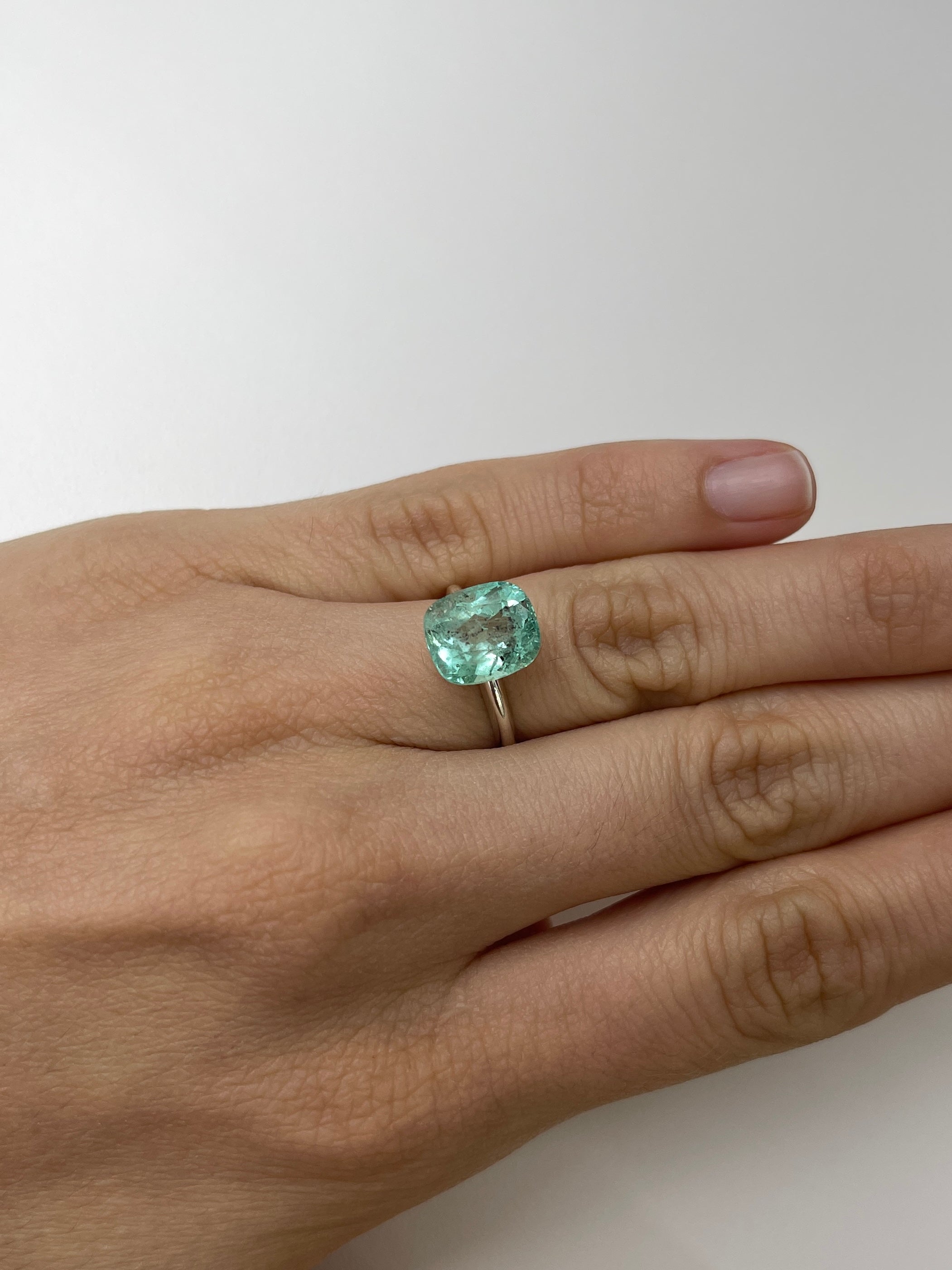 4.94 Carat 11x9.5mm Natural Colombian Emerald Loose Gemstone - Freckled Sea Foam Green Cushion Cut for Jewelry Making, Engagement Rings & Collector's Items