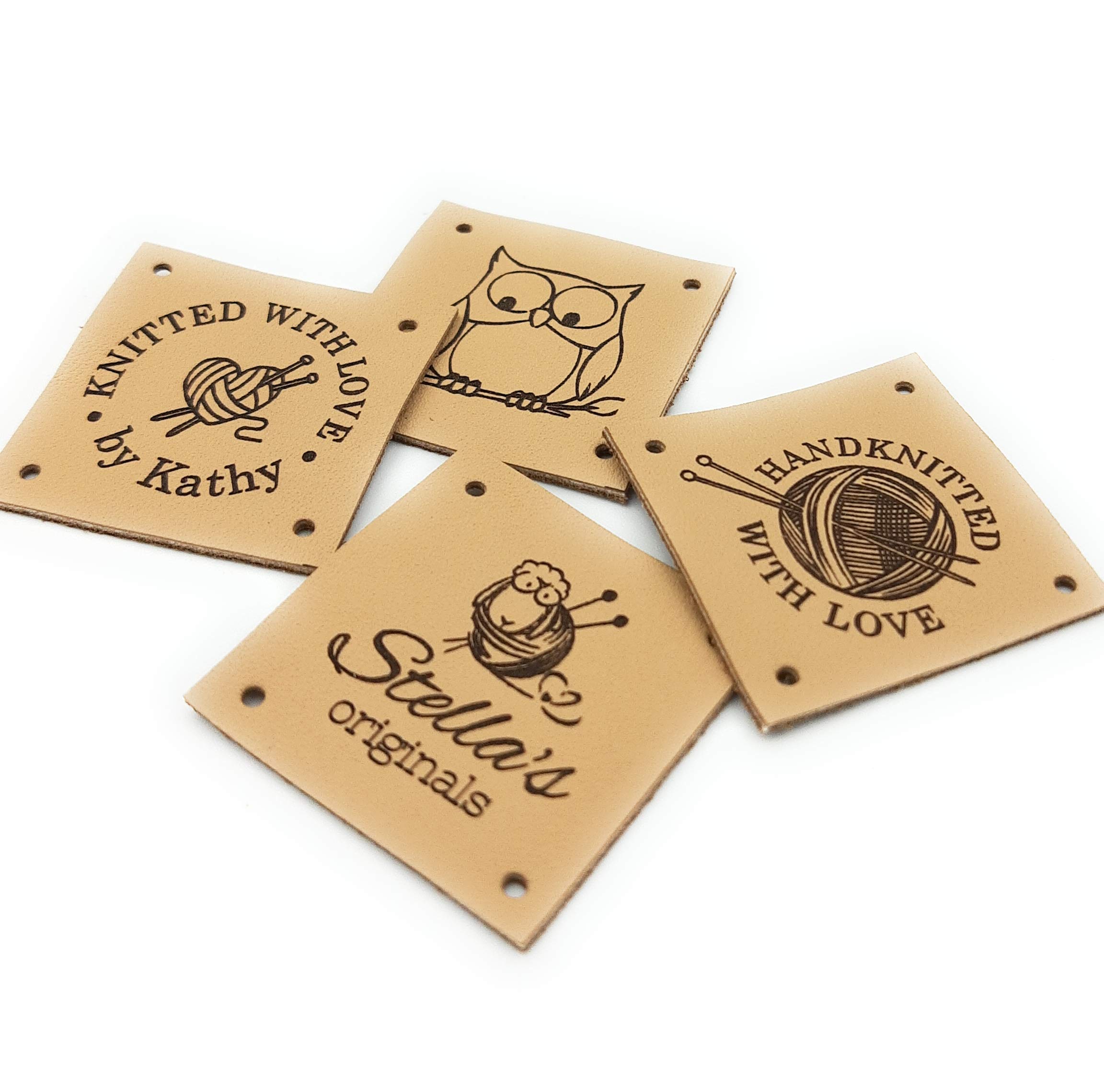 Custom Knitting & Crochet Labels - Personalized Leather Tags for Handmade Items & Clothing - Perfect for DIY Crafts, Sewing Projects & Gift Branding