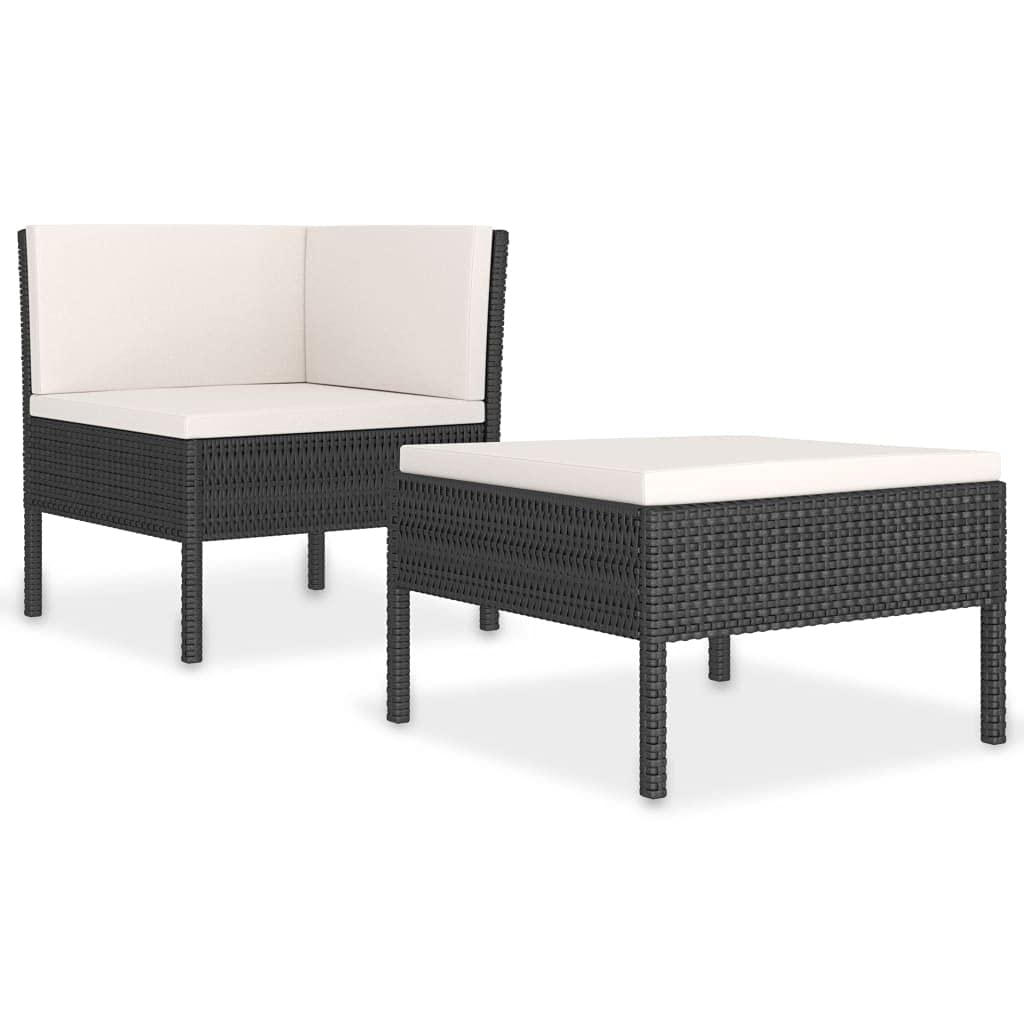 2-Piece Black Poly Rattan Garden Lounge Set with Cushions - Outdoor Patio Furniture, Corner Sofa Conversation Set for Backyard, Deck, or Poolside Relaxation