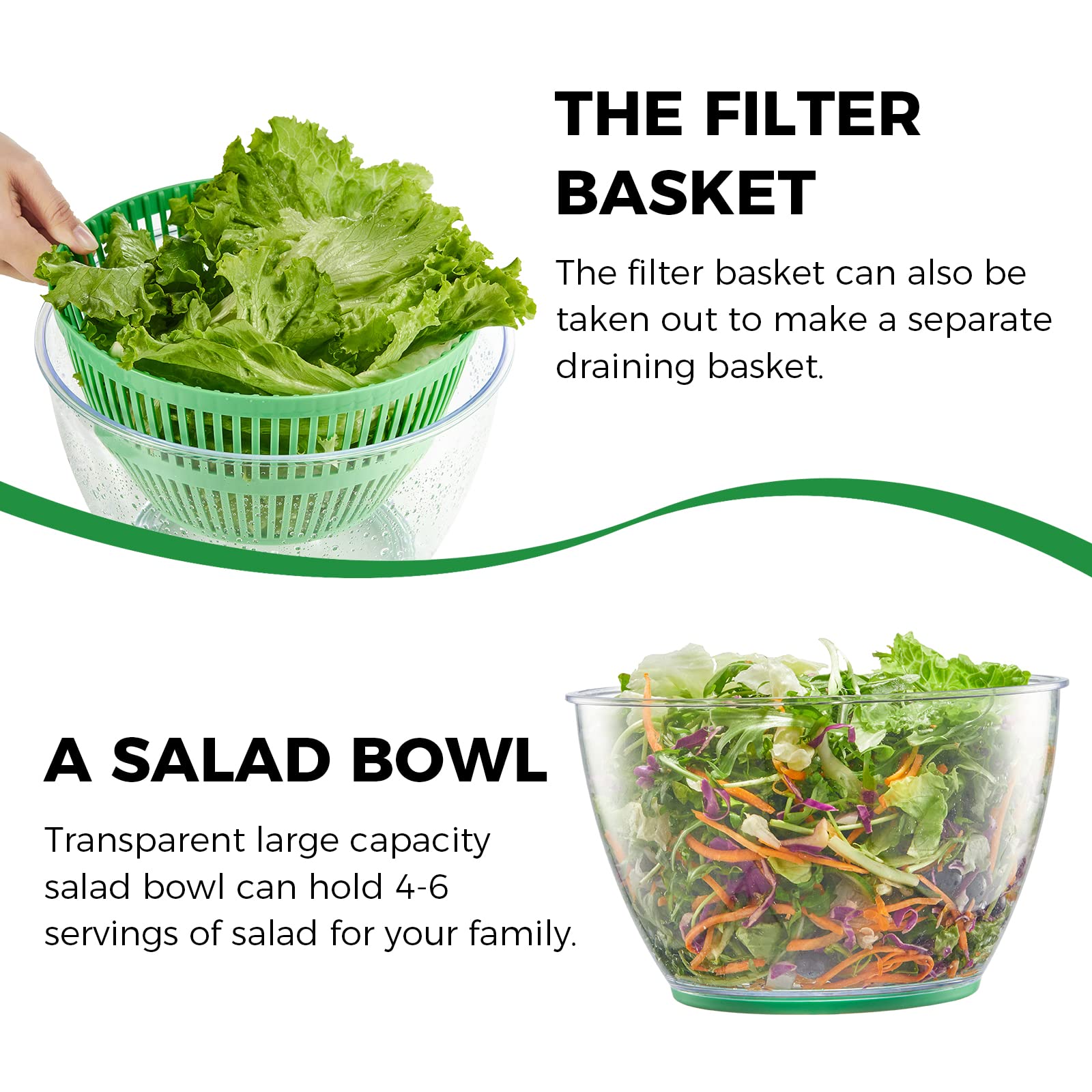 Kitexpert 5.28 Qt Salad Spinner - Manual Vegetable Dryer for Lettuce & Fruit Washing - Kitchen Prep Essential