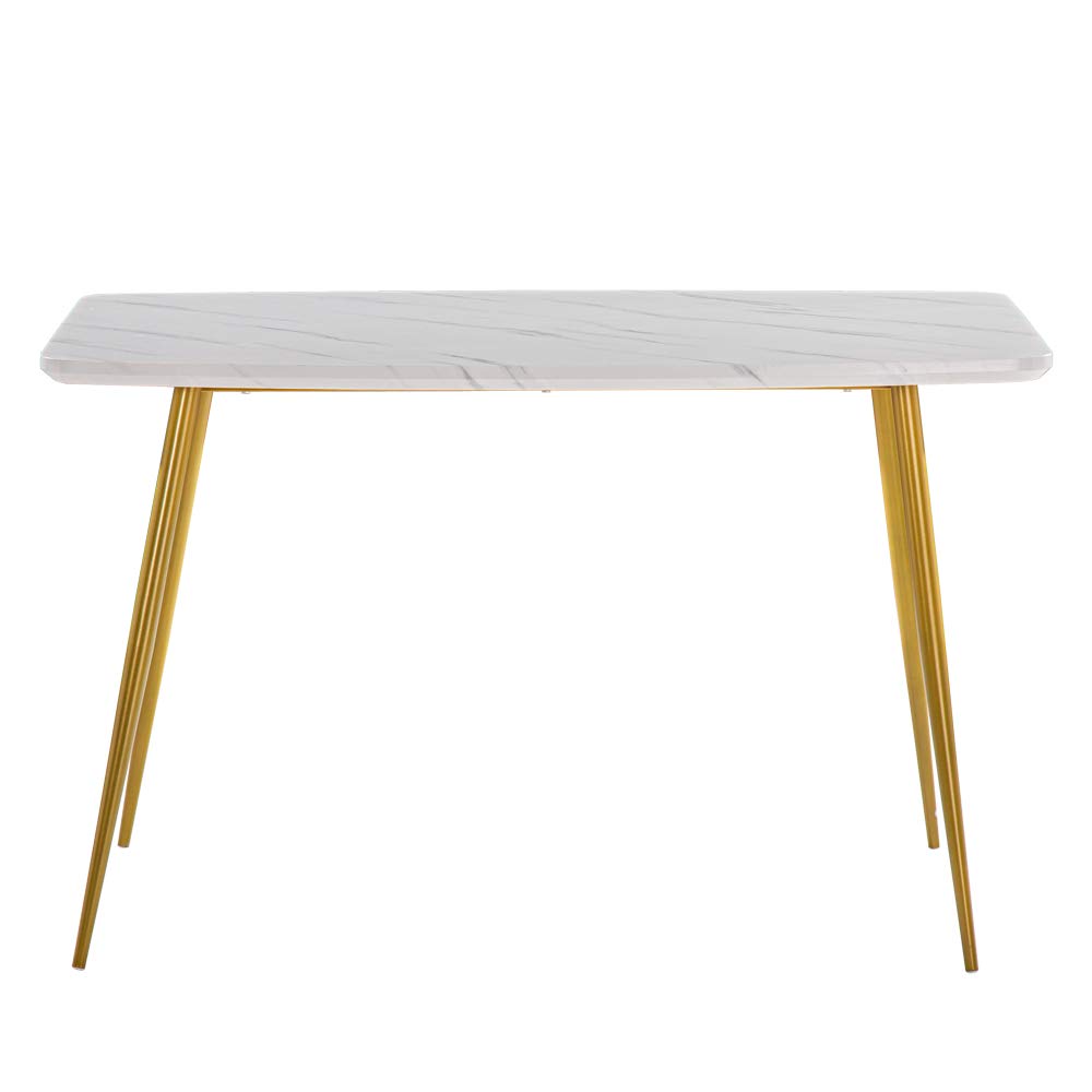 Modern White Marble Dining Table with Golden Legs - Rectangle Kitchen Table for 4-6 People, Multifunctional Desk for Living Room & Dining Room | Perfect for Family Dinners, Entertaining Guests, and Home Office Workspace