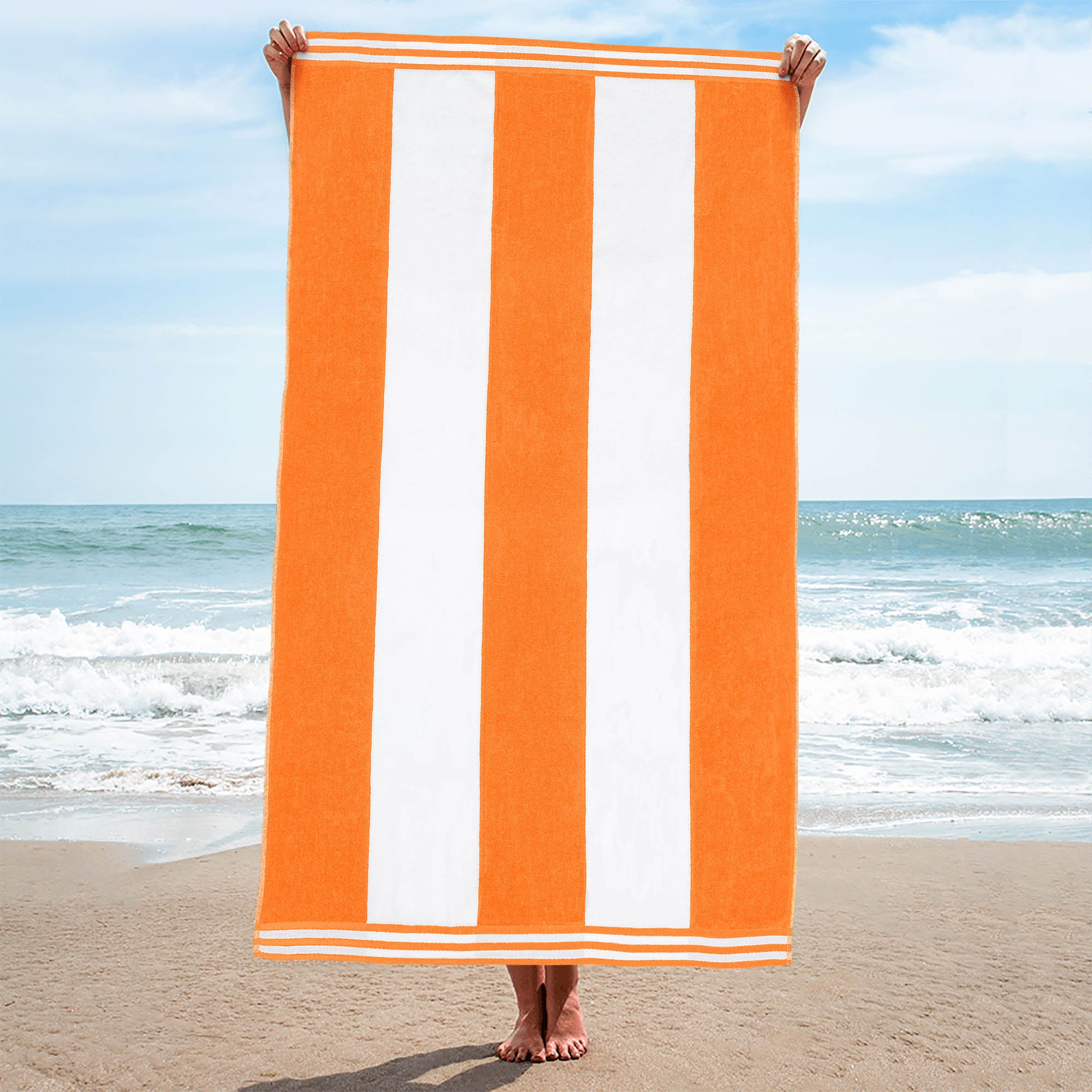 Premium Cabana Stripe Oversized Cotton Beach Towel Set of 2, 4, or 6 - Soft, Absorbent & Quick-Drying for Pool, Beach, Vacation & Spa Use