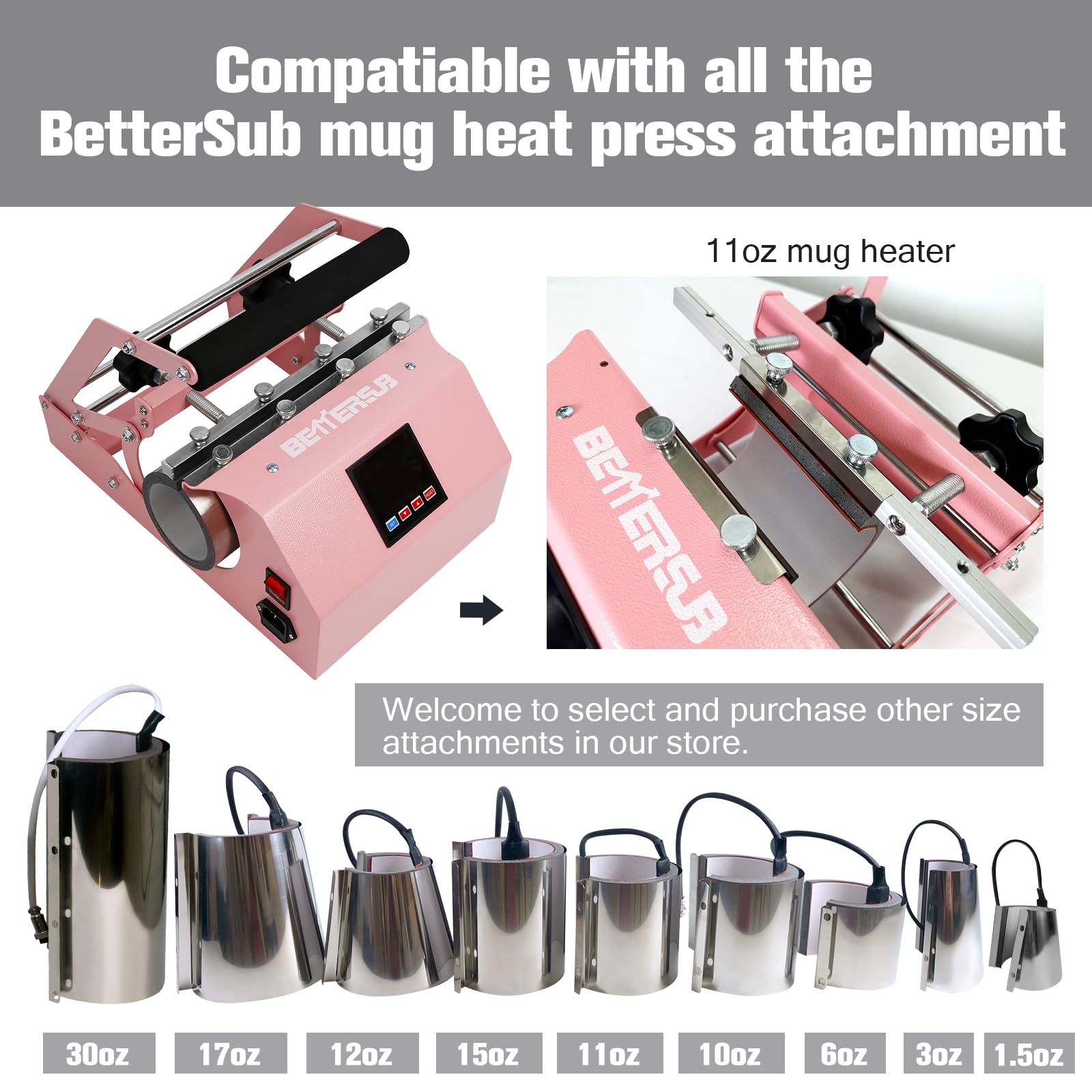BetterSub 3-in-1 Sublimation Heat Press Machine for 11oz-30oz Tumblers, Mugs & Shot Glasses - Perfect for DIY Custom Drinkware, Gifts & Small Business (Pink)