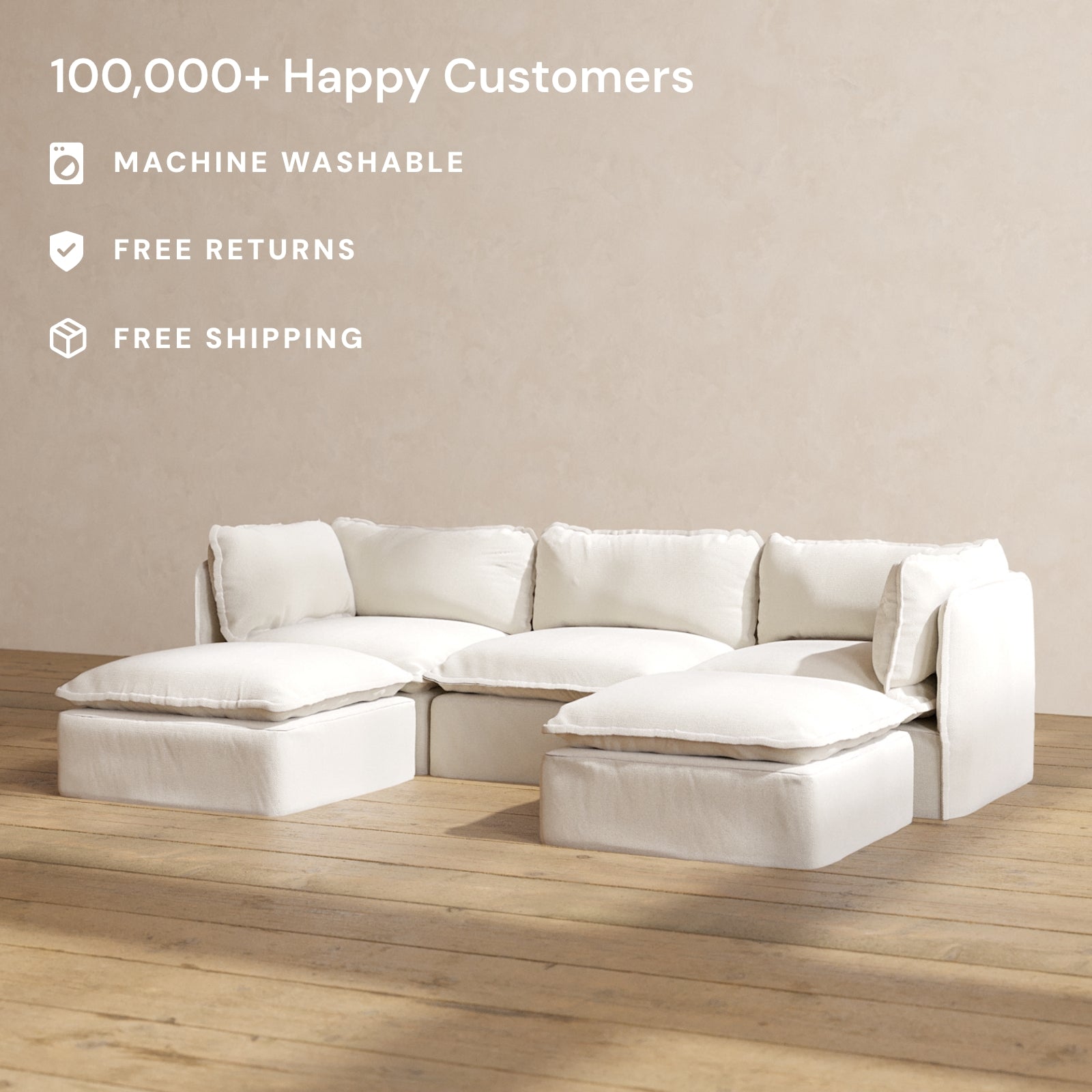 Modular Performance 3-Seater U-Shaped Sectional Sofa in Flour Fabric | Comfortable Blend for Living Room, Family Room & Home Theater