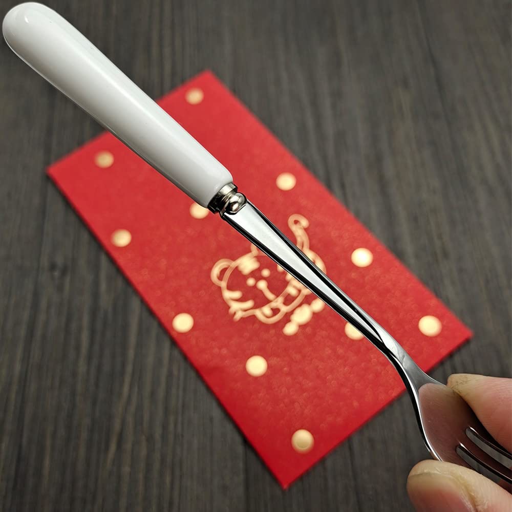 Premium 18/10 Stainless Steel Dessert Forks with Elegant White Ceramic Handle - 6 Inch SUS304 3-Tine Fruit & Cake Forks (Set of 2) - Perfect for Afternoon Tea, Wedding Receptions, and Fine Dining