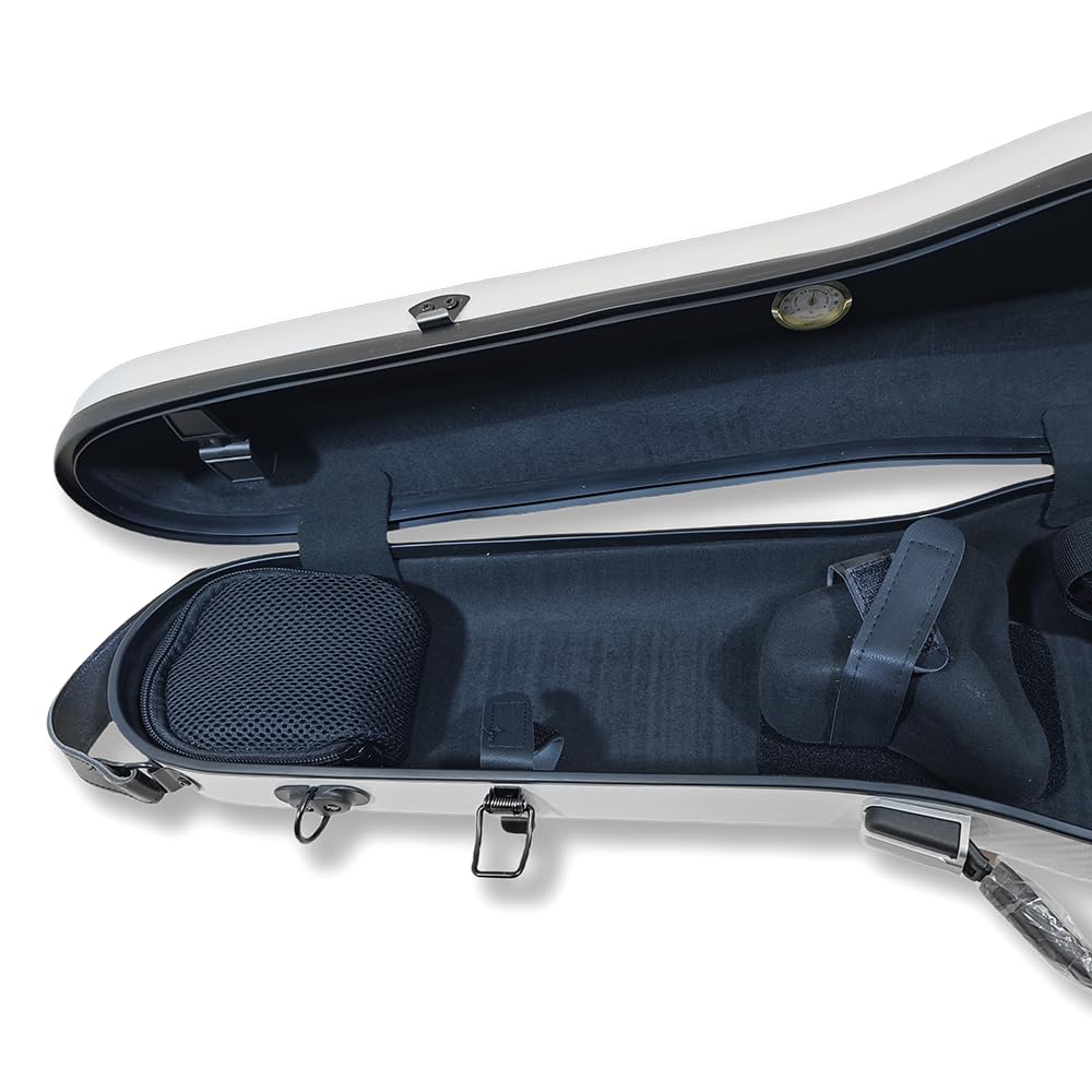 Premium 4/4 Full Size Carbon Fiber Violin Case - Lightweight Hard Shell with Scratch-Resistant Protection, Backpack Straps for Travel (White) - Perfect for Musicians, Students & Airplane Transport