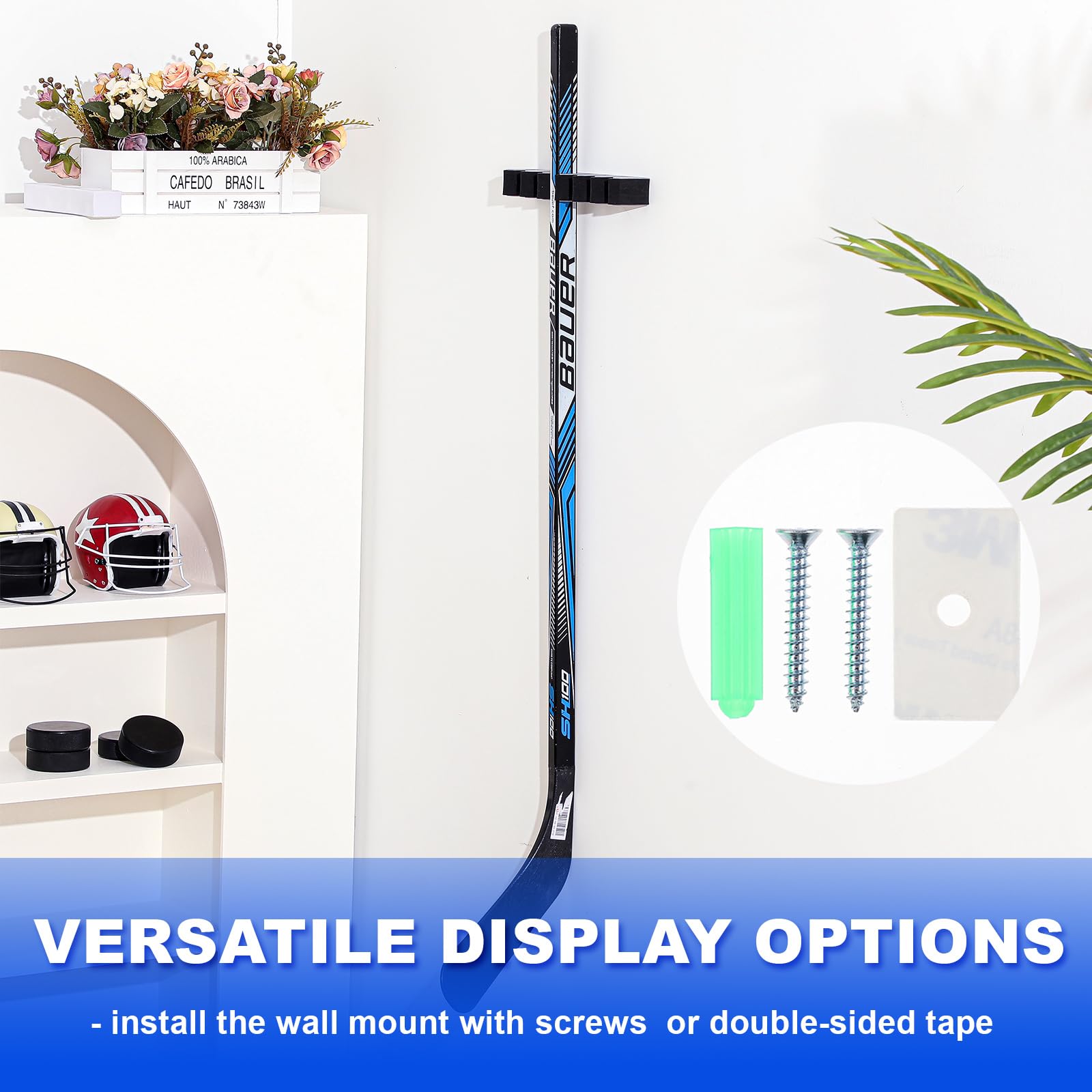 Yousoontic Wall Mount Hockey Stick Holder - Organizer for 1, 2, 3, 4 or 6 Ice Hockey Sticks - Space Saving Storage Solution for Home, Office, Garage or Hockey Room - Perfect for Displaying and Organizing Hockey Equipment