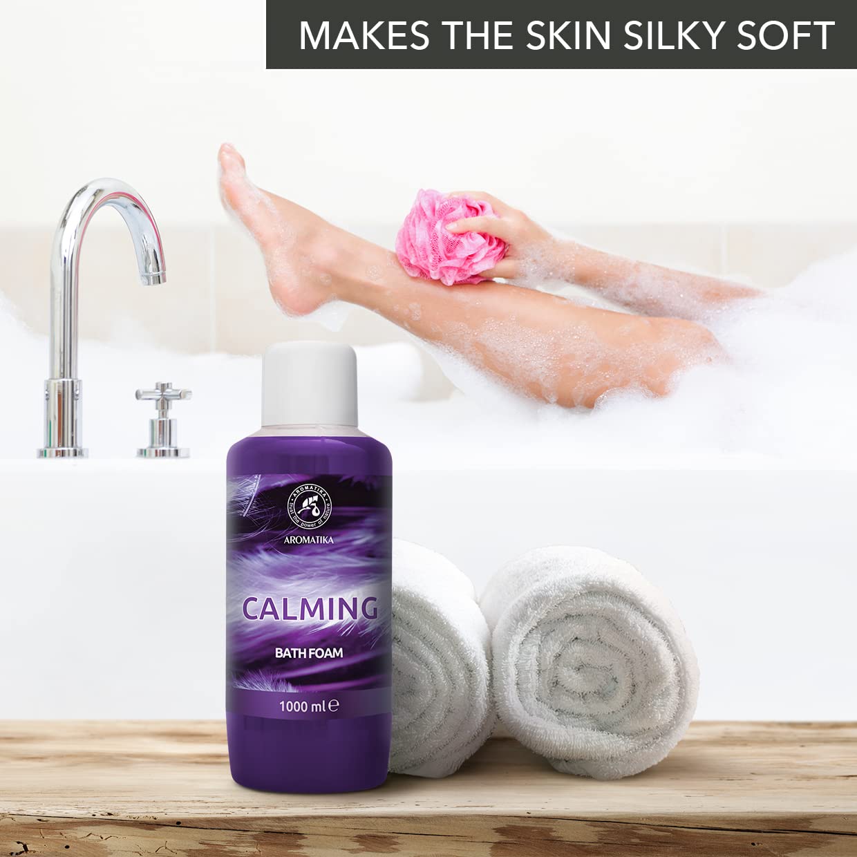 AROMATIKA Calming Bubble Bath with Chamomile, Lavender & Vanilla - 1000ml Relaxing Aromatherapy Bath Soak for Stress Relief & Muscle Therapy - Perfect for Spa Nights, Self-Care Routines & Gift Sets