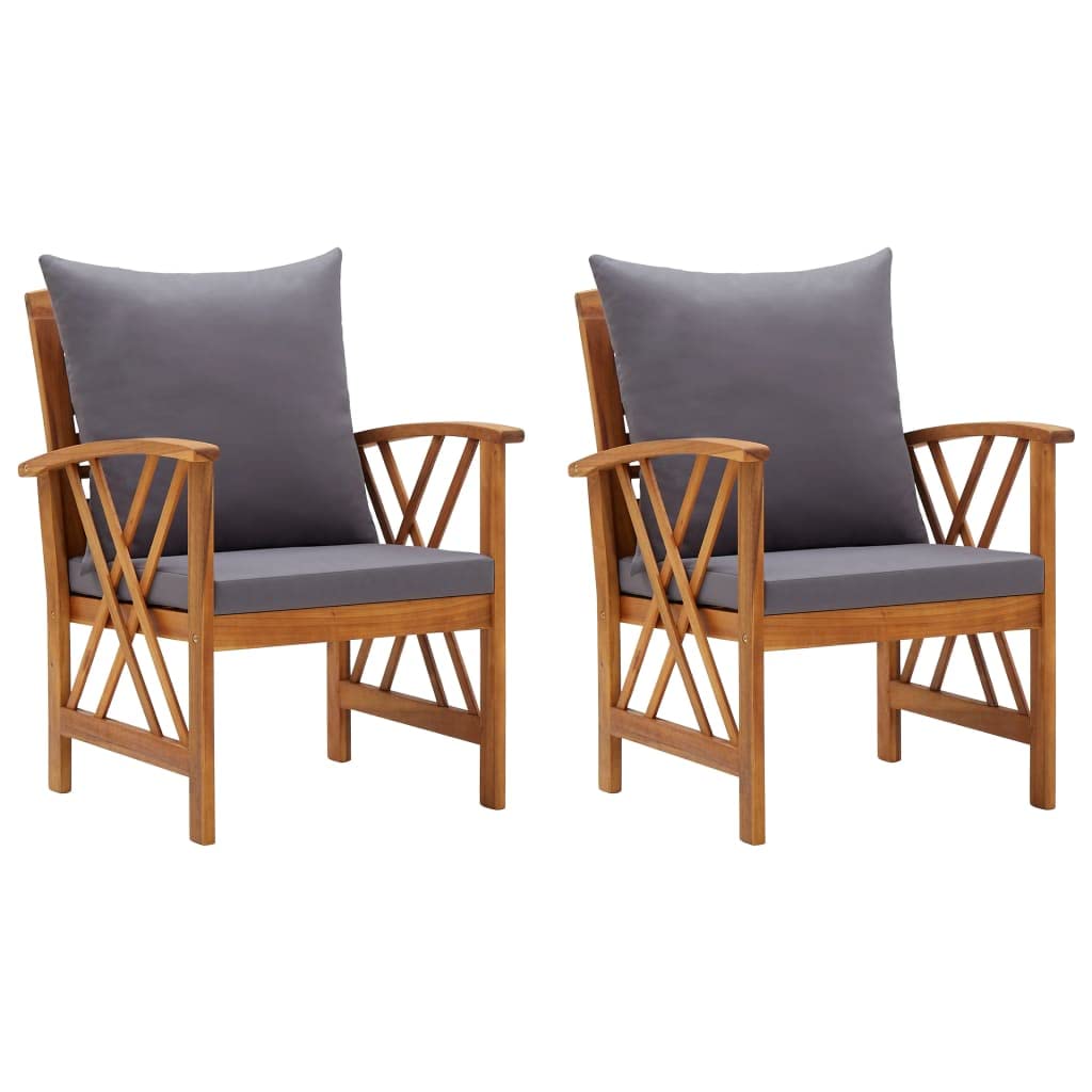 Stylish Acacia Wood Patio Dining Chairs with Cushions - Set of 2, Outdoor Bistro Cafe Side Chairs for Garden, Deck, Restaurant & Home Kitchen Use