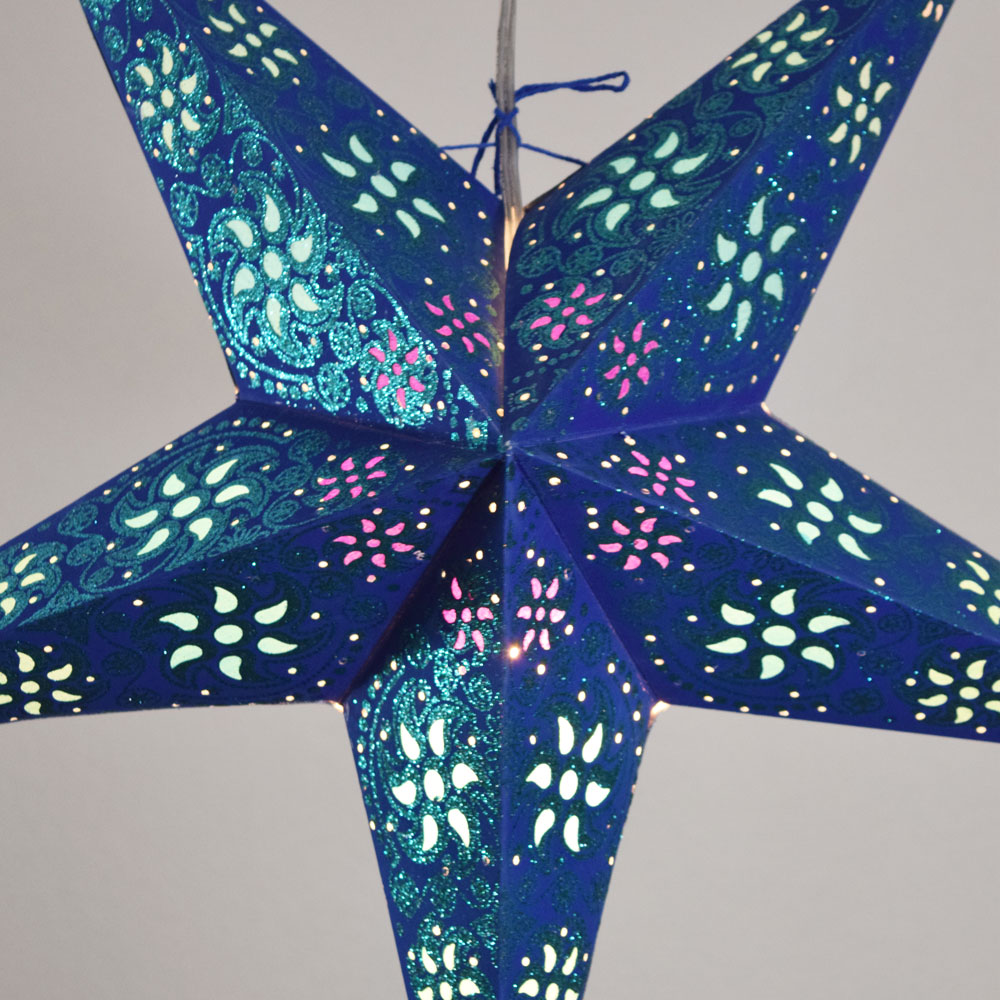 24 Pack Dark Blue & Green Winds Glitter Paper Star Lanterns - Hanging Decorative Party Lights for Christmas, Wedding, Baby Shower & Home Decor