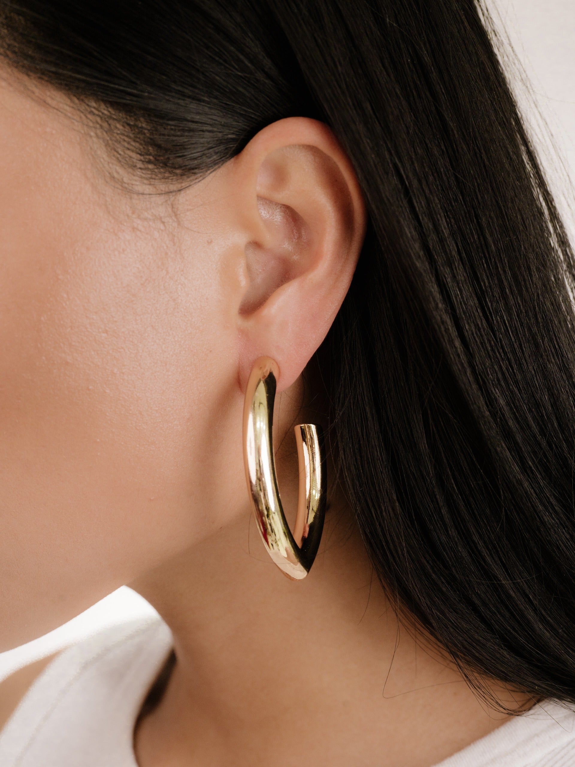 Mara Elongated Hoop Earrings for Women - 14K Gold Plated Dangle Hoops - Trendy Minimalist Jewelry for Everyday Wear & Special Occasions