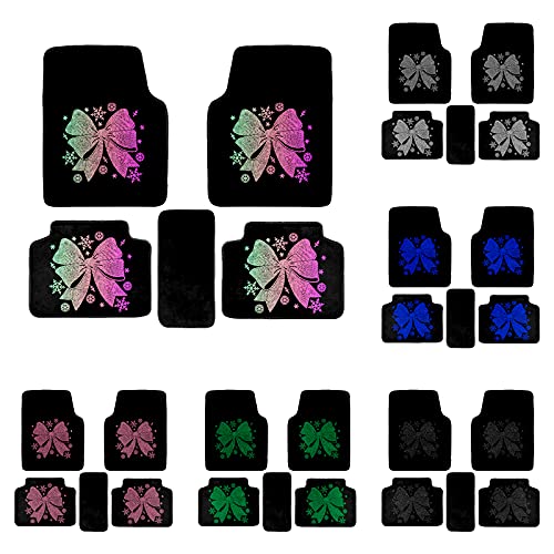 Universal Fit 5-Piece Rhinestone Bow Car Floor Mats Set for Cars, SUVs & Trucks - Sparkling Blue Crystal Decor - Front & Rear Seat Protection - Perfect for Gifts, Car Shows & Luxury Vehicle Enhancement