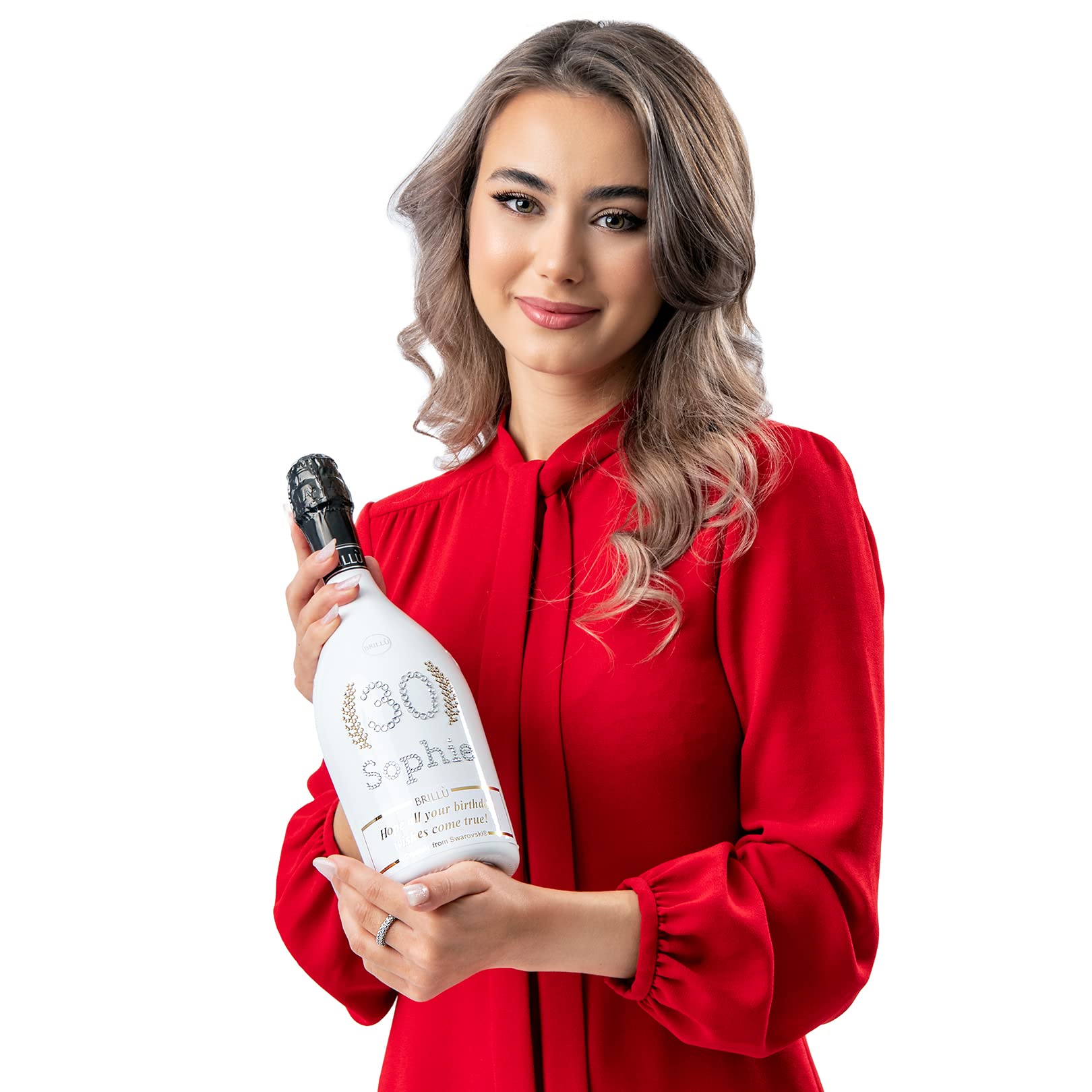 Personalized Birthday Gifts with Name & Age - Brillù Crystal White Italian Sparkling Wine Bottle (0.75L) - Elegant Anniversary, Wedding & Celebration Gift Idea for Special Occasions