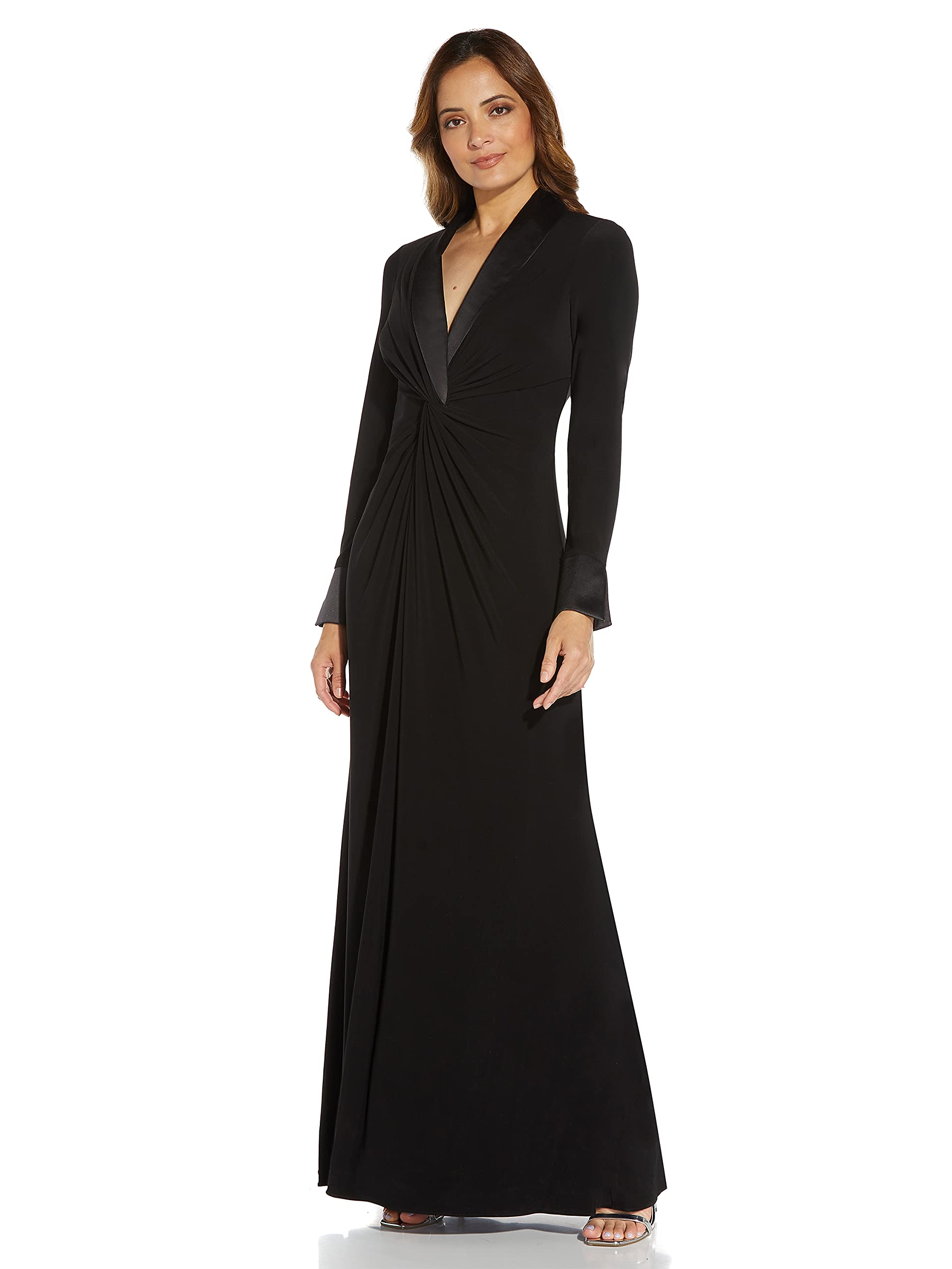 Adrianna Papell Women's Elegant Jersey Twist Tuxedo Gown - Formal Evening Dress for Prom, Wedding & Black Tie Events