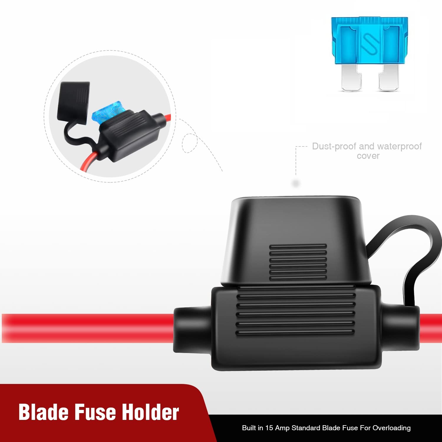Nilight 16 AWG 4.9FT Car Battery Extension Cable with Cigarette Lighter Adapter - 15A Fuse, Clip-On Plug & Socket - Perfect for Charging Devices, Powering Car Accessories & Emergency Jump Starts in Vehicles, Trucks & RVs