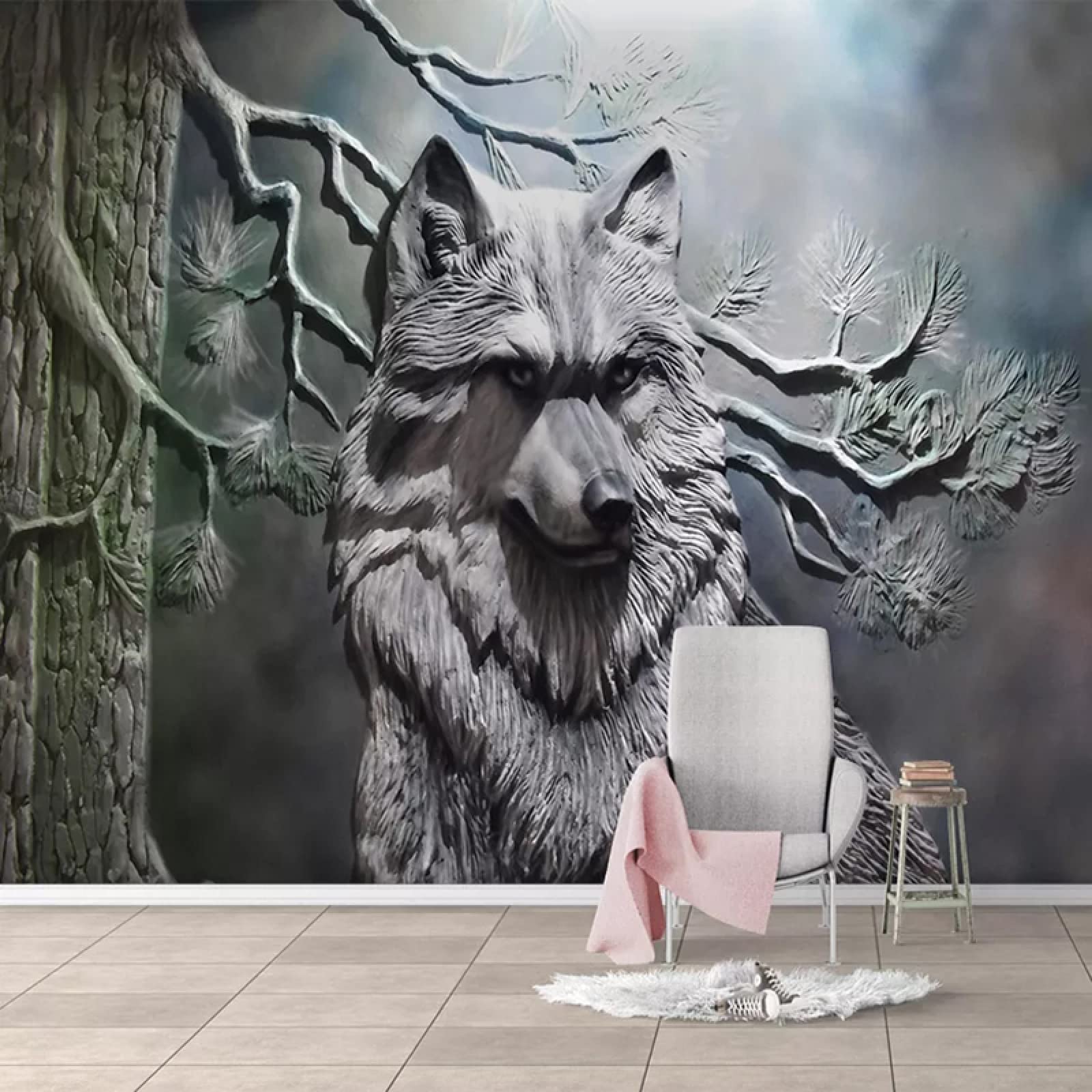 European Style 3D Forest Wolf Wall Mural - High Resolution Landscape Photo Wallpaper for Living Room, Dining Room & Kids Room - Creative Art Fresco (154