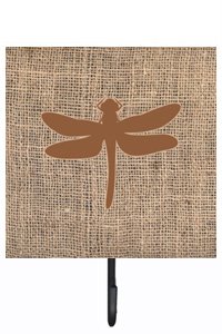 Caroline's Treasures BB1062-BL-BN-SH4 Dragonfly Key Holder - Rustic Burlap & Brown Wall Hooks for Keys, Leashes & Small Items - Perfect for Entryway, Kitchen or Office Organization