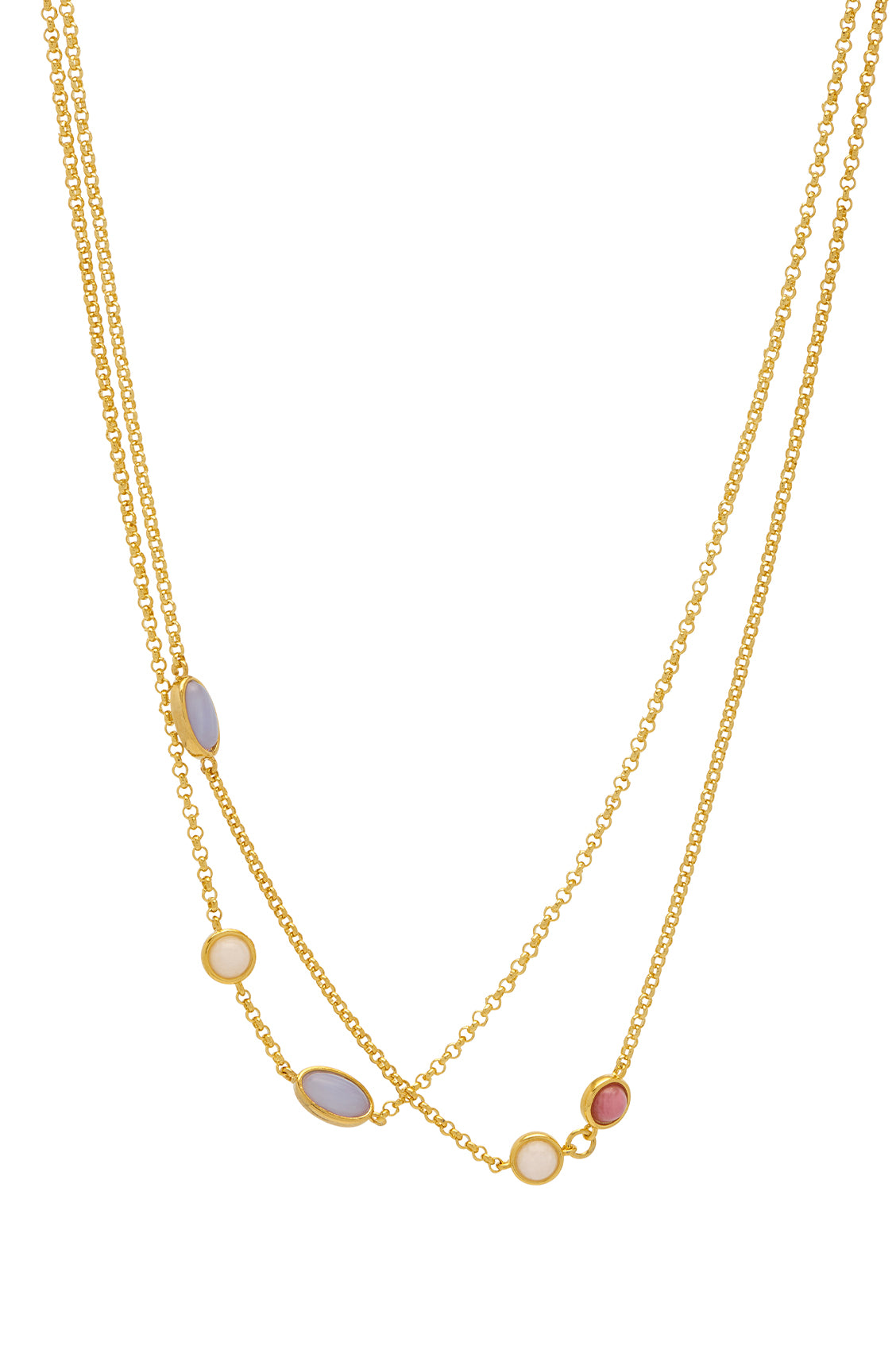 Gemstone Double Chain Necklace for Women - Elegant Layered Jewelry for Party, Wedding & Everyday Wear