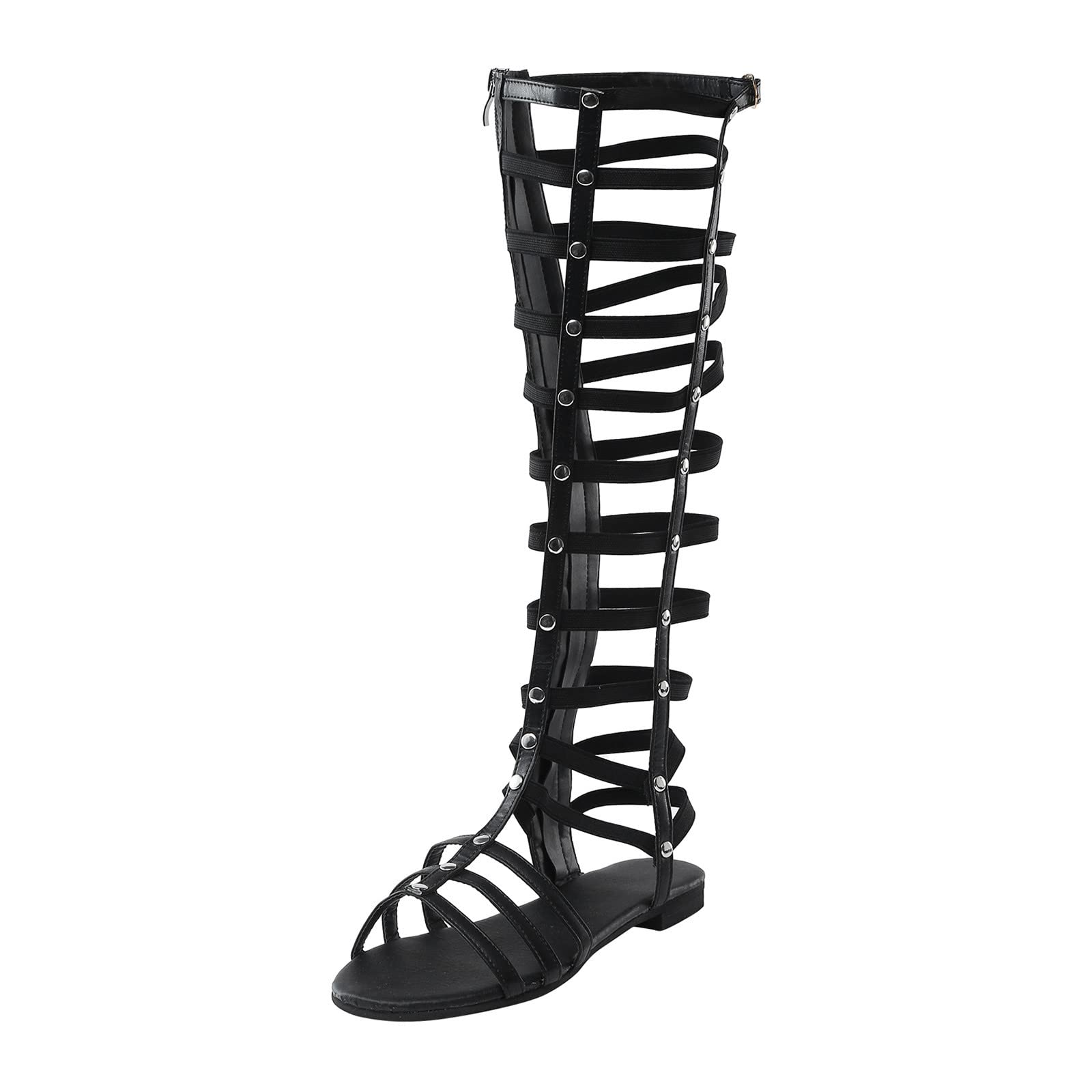 Women's Fashion Flat Shoes - Cut Out Sandals, Knee Boots & Strappy Jelly Sandals | Comfortable Long Barrel Design for Casual Wear, Beach & Summer Outfits