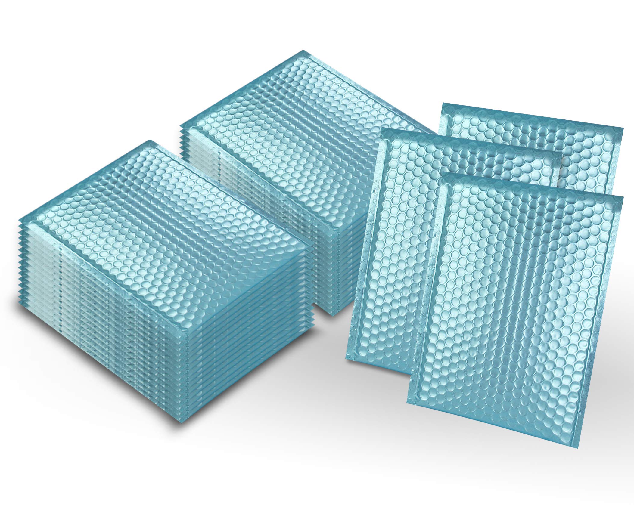 Amiff 200 Pack 7.25 x 11 Inch Aqua Ice Bubble Mailers - Padded Metallic Shipping Envelopes with Bubble Cushioning for Secure Mailing, Wrapping & Packaging | Perfect for Ecommerce, Small Business Shipping & Gift Wrapping Supplies