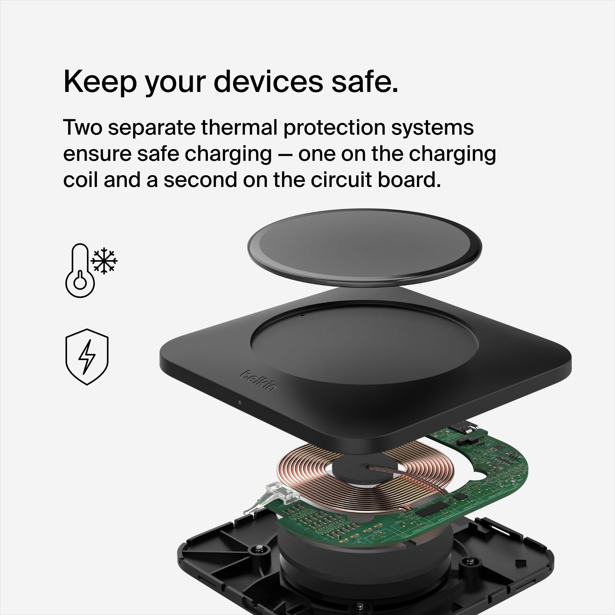 Belkin BoostCharge Pro 15W Fast Wireless Charging Pad - Universal Qi-Certified Charger for iPhone 15/14/13, Samsung Galaxy S23/S22, AirPods Pro & MagSafe Devices - Perfect for Home, Office & Travel - Black