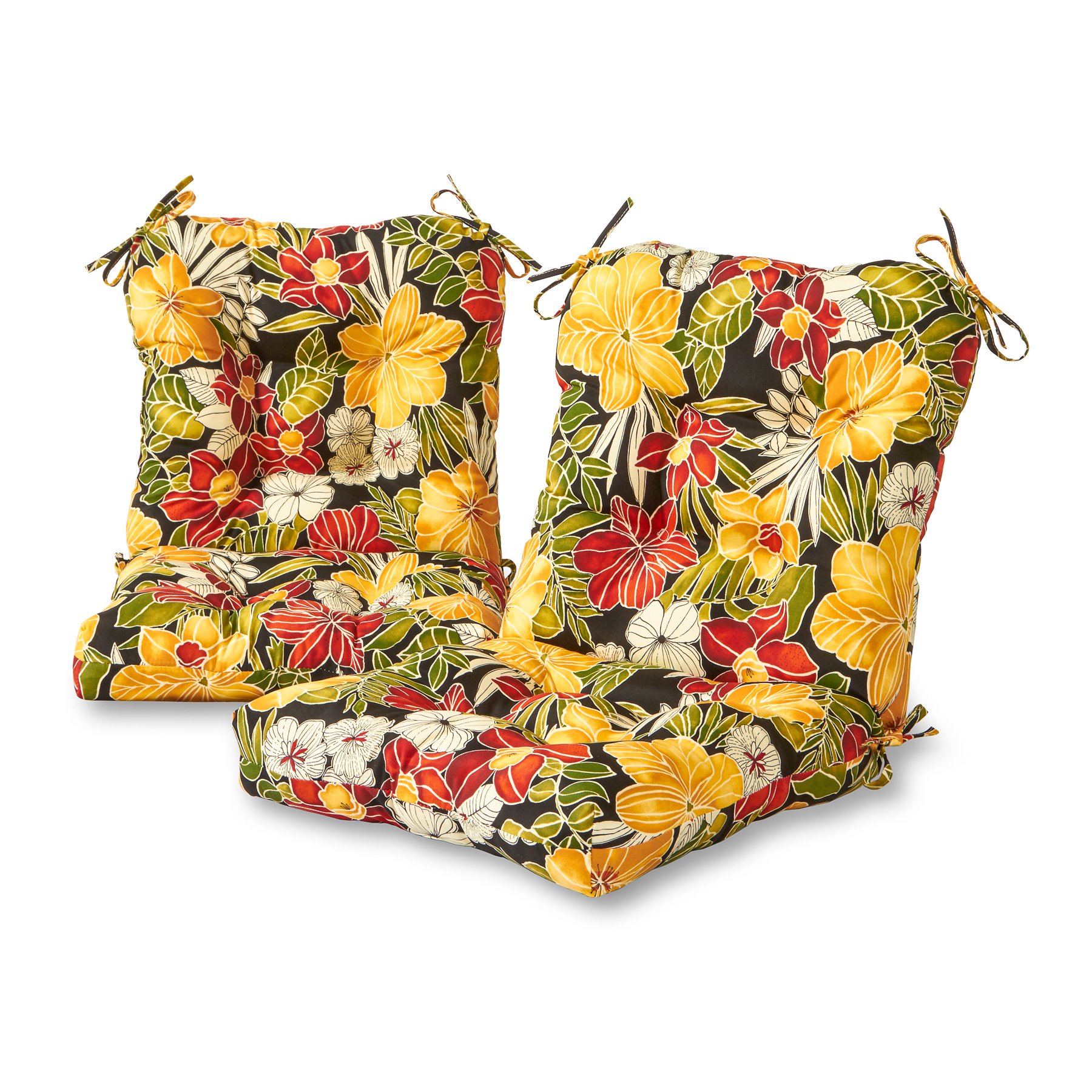 Greendale Home Fashions Outdoor Chair Cushions - 2 Pack Aloha Pattern Water-Resistant Seat & Back Cushions for Patio, Deck, Poolside, and Garden Furniture