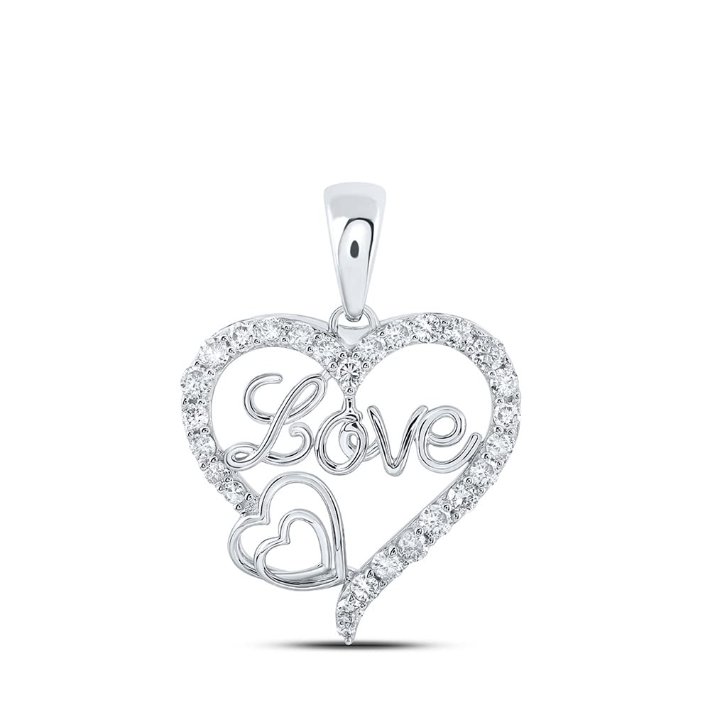 10K White Gold Women's Round Diamond Love Heart Pendant Necklace - 3/8 CTTW, Perfect for Valentine's Day, Anniversary & Romantic Gifts