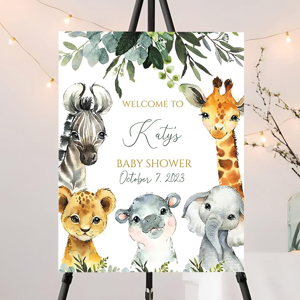 Personalized Woodland Baby Shower Welcome Sign - Jungle & Zoo Animal Themed Nursery Decor - Sage Green Safari Baby Shower Décor for Gender Reveal, First Birthday Party & Nursery Room Decoration