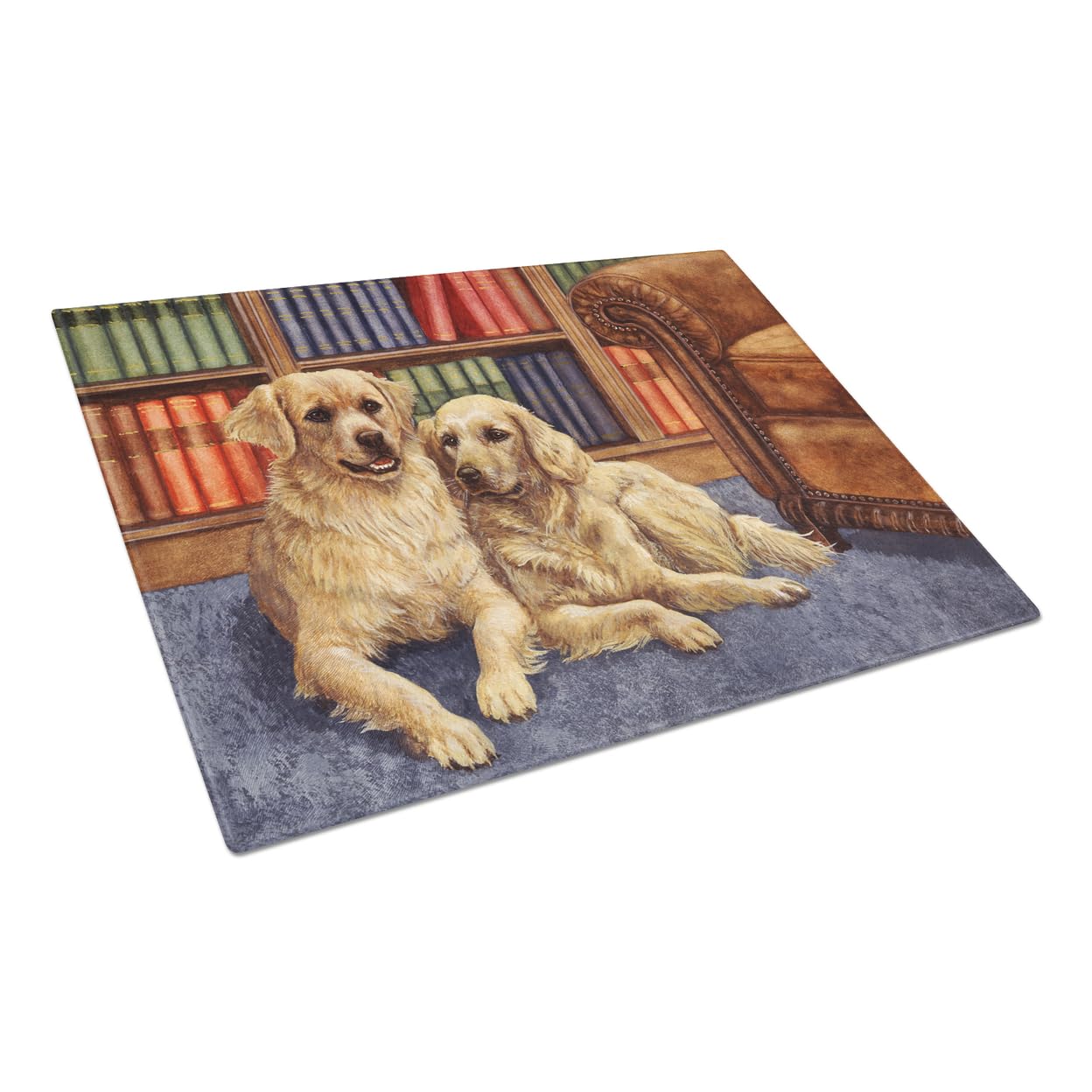 Golden Retriever Library-Themed Tempered Glass Cutting Board - Large Decorative Kitchen Chopping & Serving Board for Baking, Entertaining & Home Decor | Durable Scratch-Resistant Surface