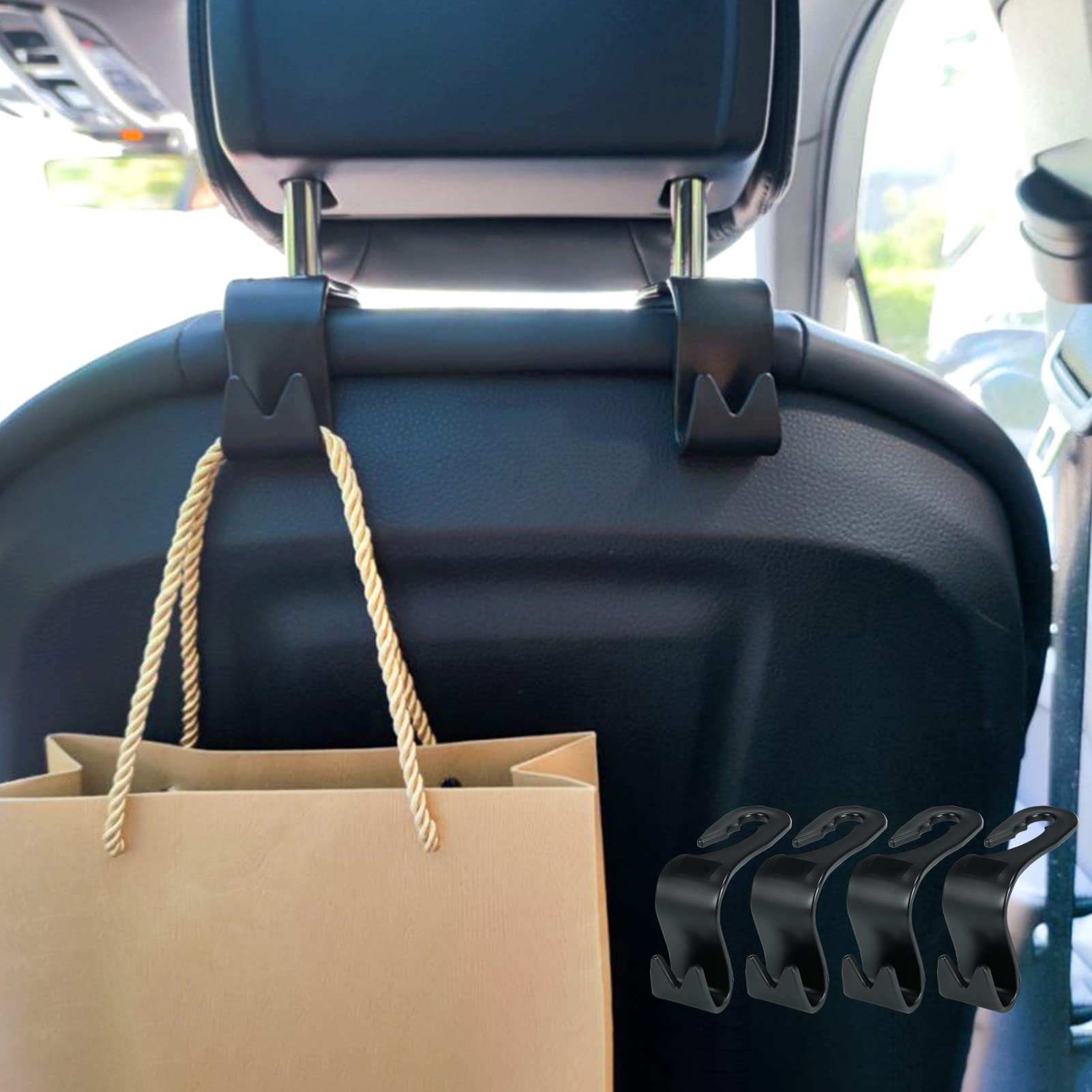 2 Pack Car Seat Gap Filler Organizer - PU Leather Front Seat Storage with Cup Holder & 4 Headrest Hooks for Phone, Keys, Cards | Multifunctional Console Side Organizer | Perfect for Road Trips, Commuting & Keeping Your Car Neat (Black)