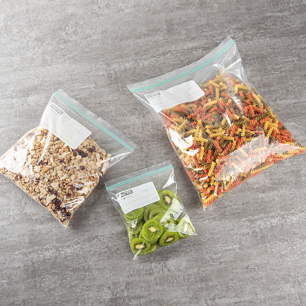 BPA Free 1 Quart Clear Plastic Zip Bags with Double Zipper & Write-On Label - 7.5
