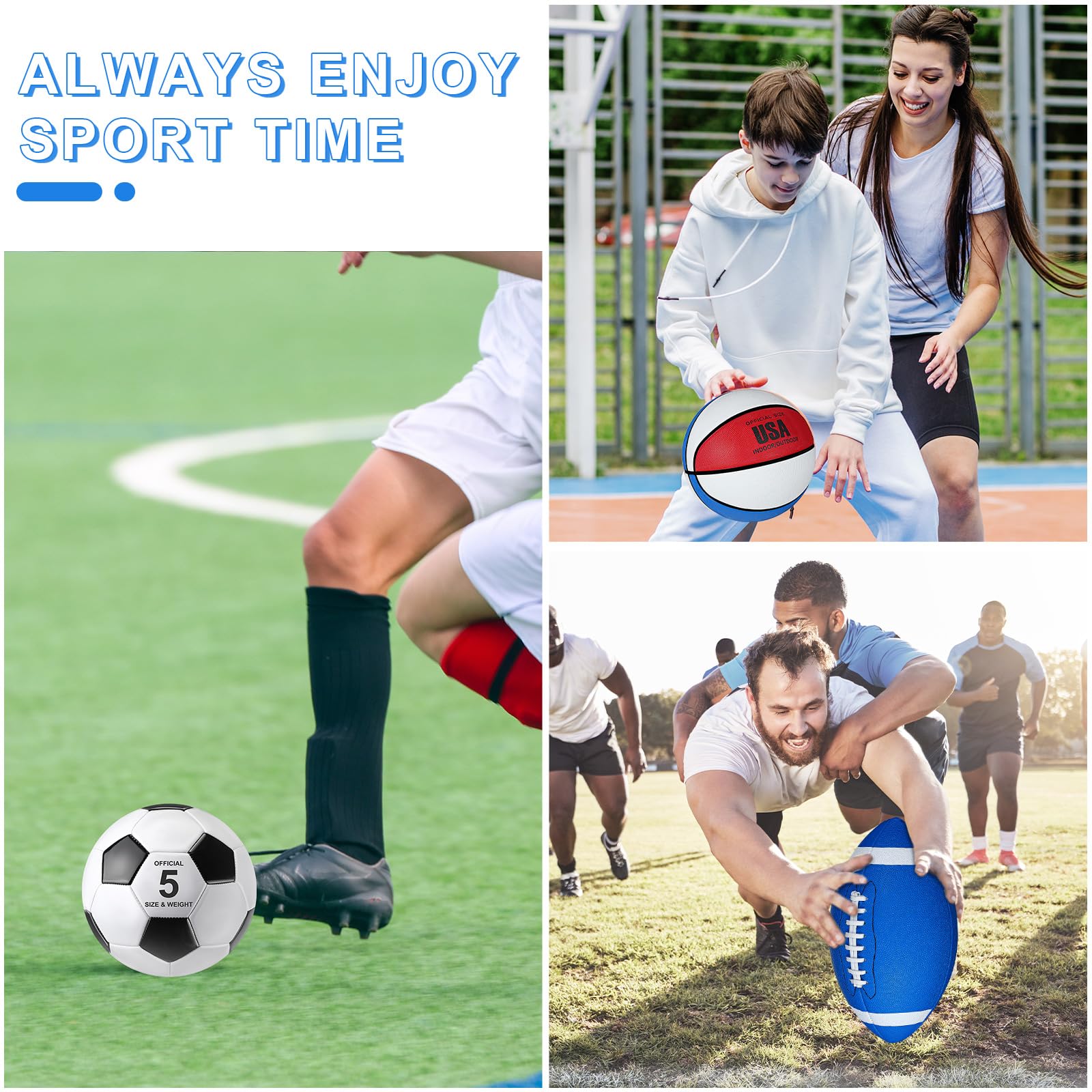 **Sratte 3-Piece Sports Ball Set - Official Size Soccer, Basketball & Football with Air Pump & Carry Bag - Perfect for Teens, Adults, Back to School, Training, Outdoor Games & Sports Gifts**