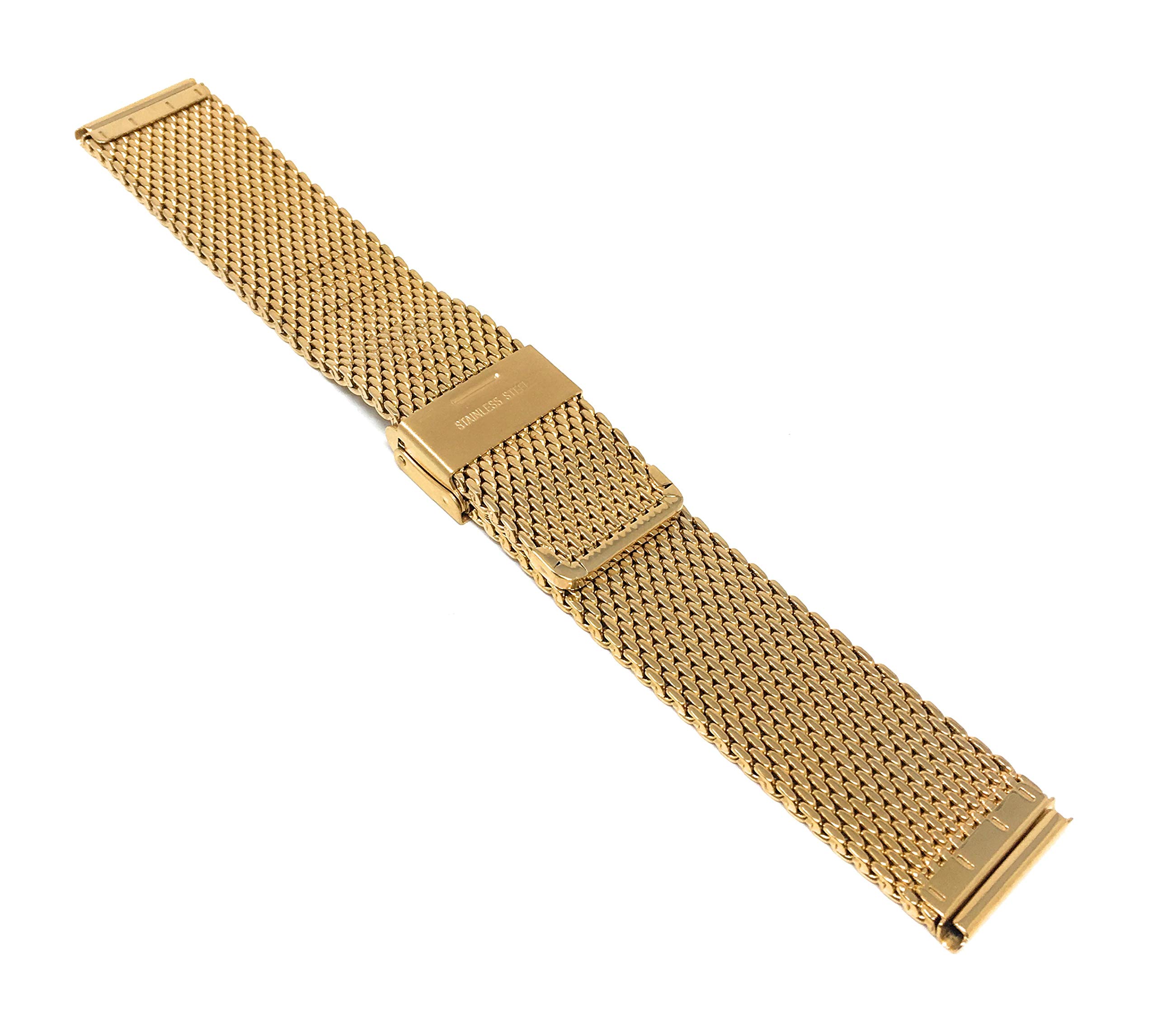 Stainless Steel Mesh Watch Band for Men & Women - 18mm Gold Tone Fold Over Clasp, Adjustable Length Metal Watch Strap | Perfect for Dress Watches, Business Attire & Everyday Wear