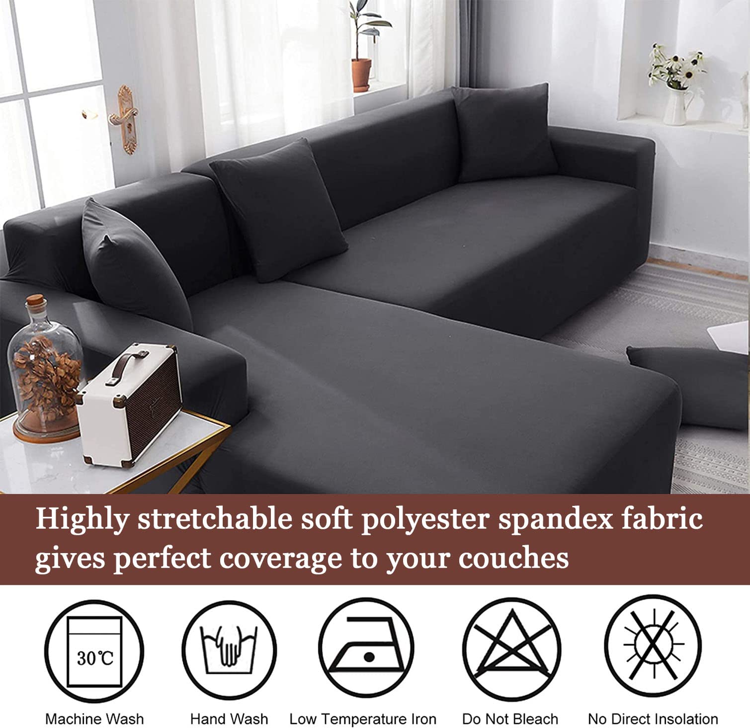 YOPOIY Non-Slip Milk Silk Sofa Slipcovers - Soft Modern L-Shaped Couch Covers, Sectional Furniture Protector in Light Coffee (2+4 Seater) for Living Room - Perfect for Home Decor, Family Gatherings & Pet Protection