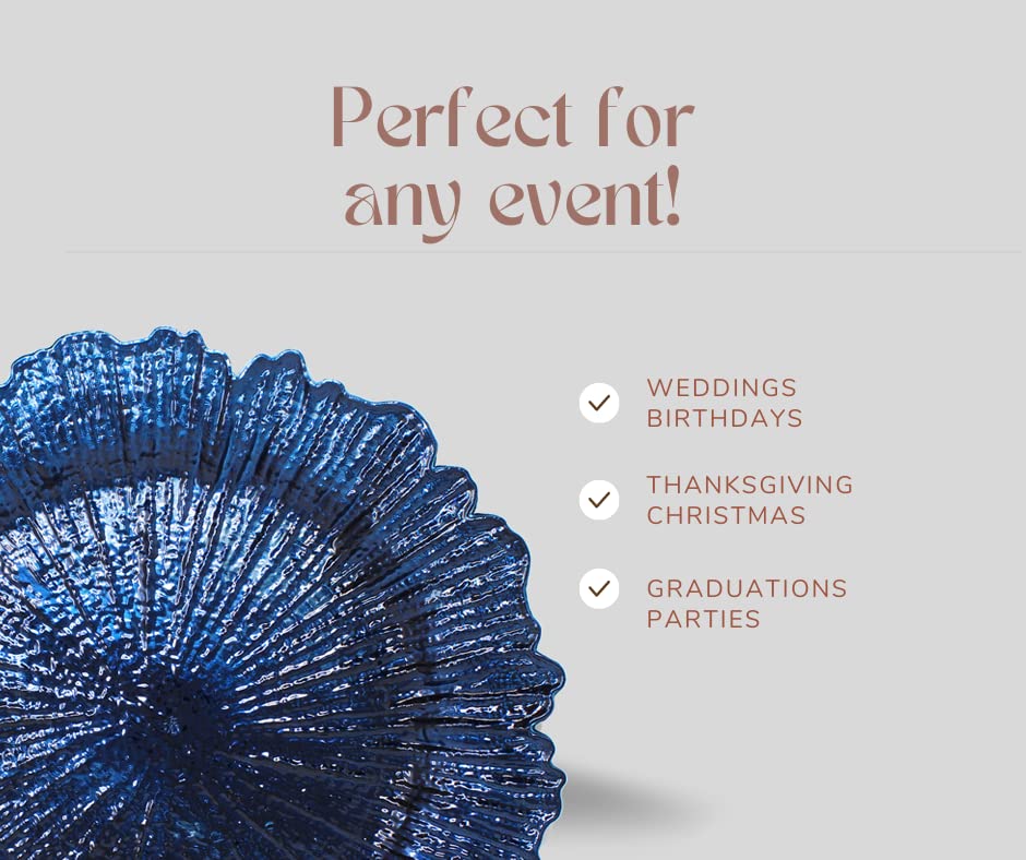 Premium Plastic Reef Charger Plates Set of 6 - Thick & Reusable Glossy Dinner Plates - Dark Blue Ocean Theme - Perfect for Weddings, Parties & Fine Dining