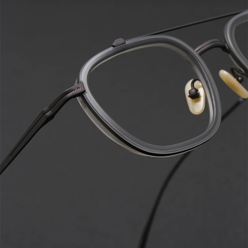 Stylish Unisex Black Titanium & Acetate Square Eyeglasses Frame 9025 - Double Bridge Design for Men & Women - Perfect for Office, Reading & Fashion Accessories
