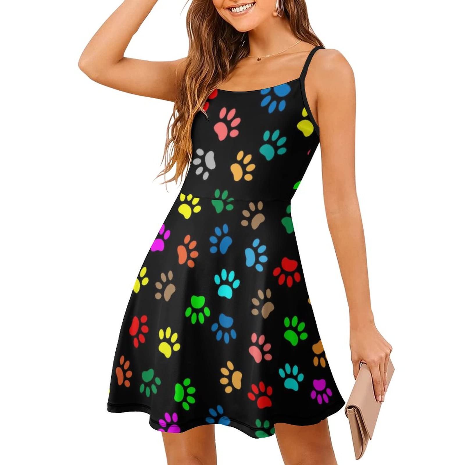 SWEET TANG Women's Spaghetti Strap Summer Dress - Sleeveless Flowy Swing Sundress for Beach, Vacation & Casual Outings