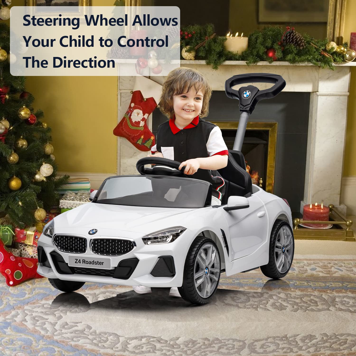 BMW Z4 Licensed Push Ride-On Car for Toddlers 1-3 Years - Adjustable Push Rod, Fun Horn & Music, Silent Wheels - Perfect Baby Birthday Gift (White) | Indoor & Outdoor Play, First Driving Experience, Pretend Play Toy for Kids