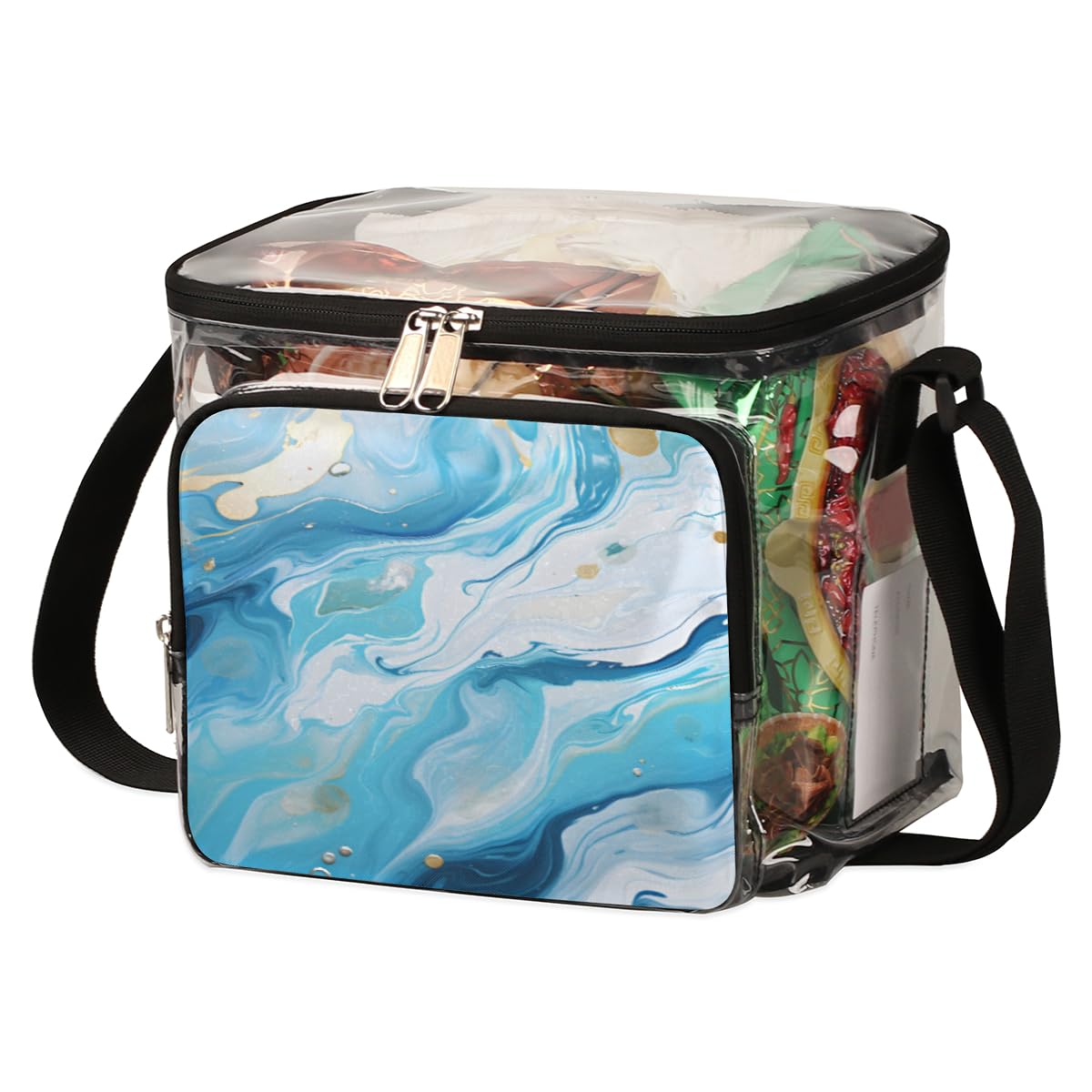 GzLeyigou Blue Marble Pattern Clear Tote Bag with Handles - Waterproof Transparent Crossbody Shoulder Bag for Women - Perfect for Lunch, Outdoor Travel, Picnic, Concerts & Sports Events (Stadium Approved)