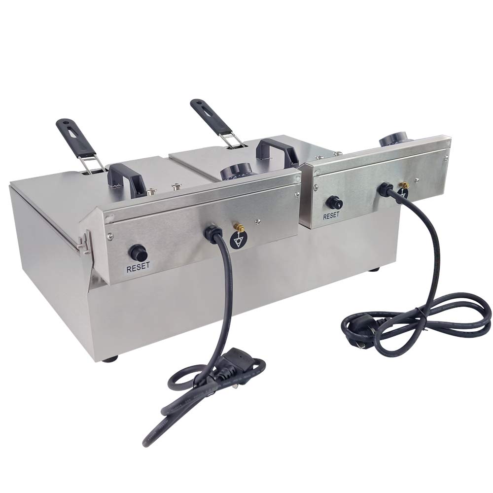 Commercial Electric Deep Fryer 2000Wx2 10Lx2 - Stainless Steel Countertop Deep Fryer with Temperature Control - Double Tank for French Fries, Chicken Wings - Perfect for Restaurant, Home Kitchen, Fast Food Business, Catering & Large Family Gatherings