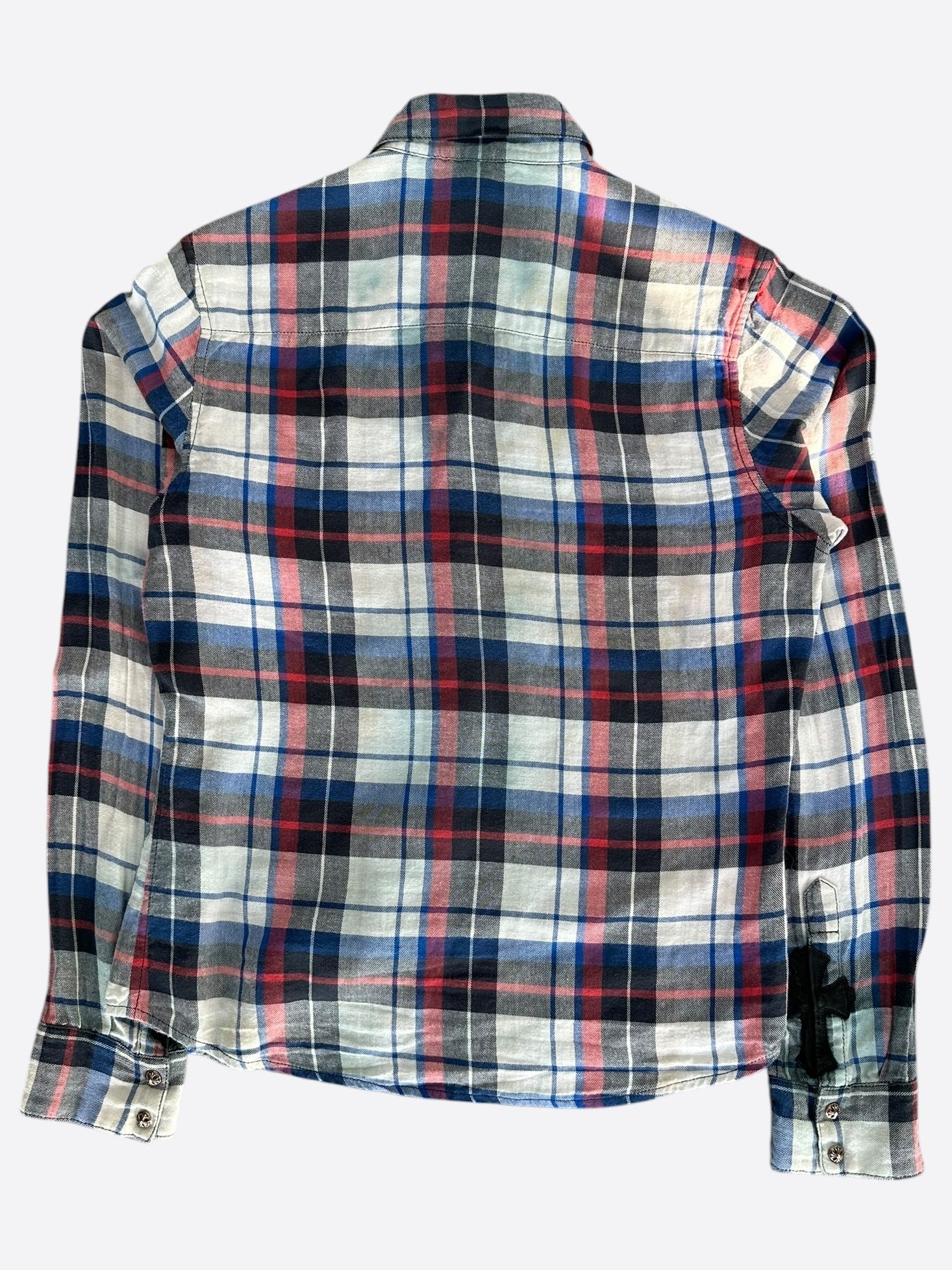 Chrome Hearts White & Blue Cross Patch Flannel Shirt - Stylish & Comfortable for Casual Wear & Street Fashion