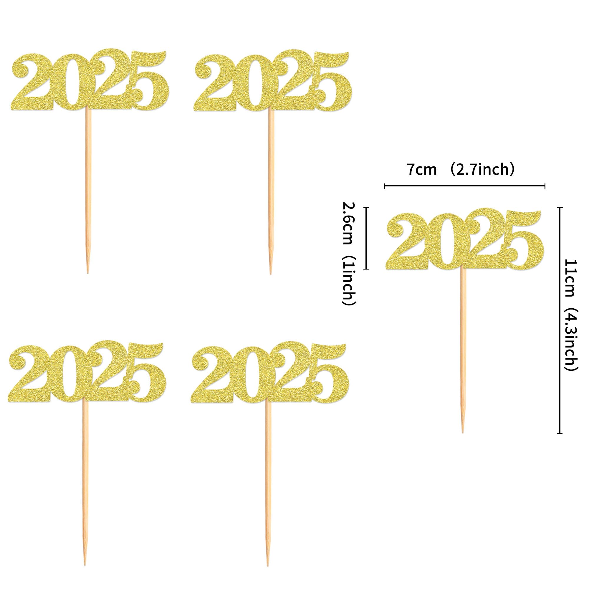 40 Pcs Gold Glitter New Year Cupcake Toppers 2025 - Cheers to 2025 Cake Picks for New Year's Eve Party Decorations - Perfect for Birthday, Wedding & Holiday Celebrations