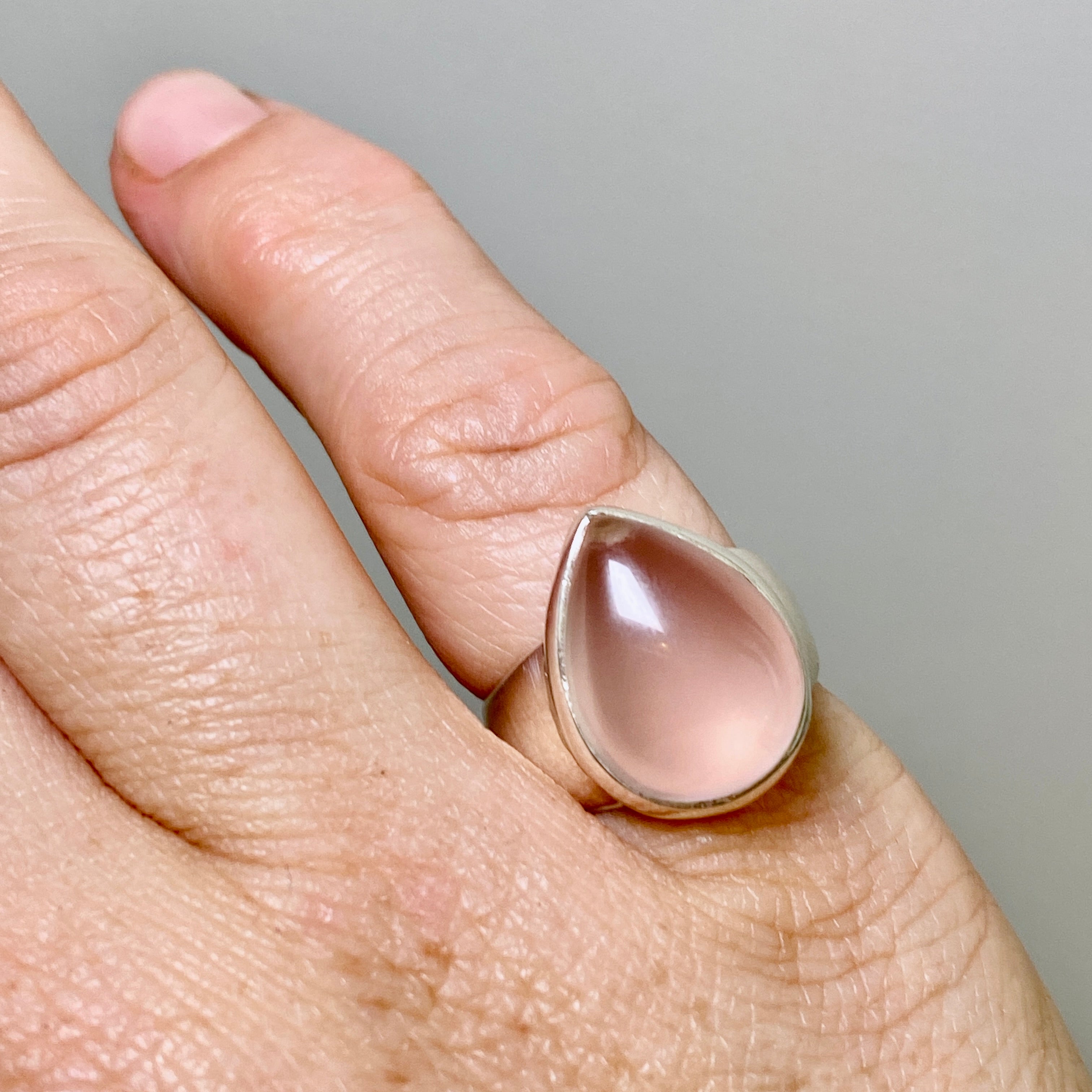Rose Quartz Teardrop Cabochon Ring - Size 5.5 - Natural Gemstone Jewelry for Women - Perfect for Meditation, Healing & Everyday Wear